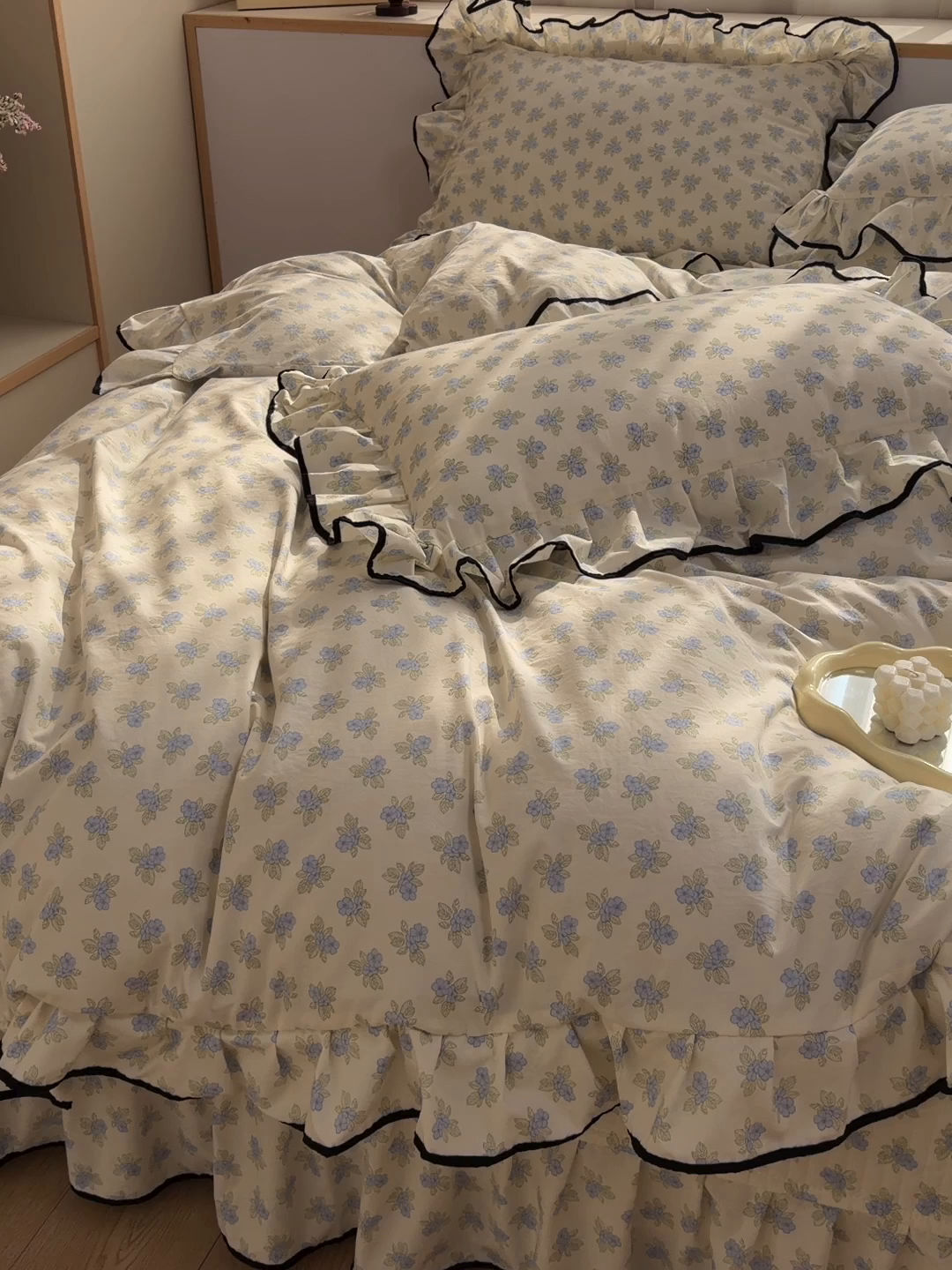 91家纺网 家纺一手货源 找家纺 赛丽雅 2026春夏新款古法水洗棉床盖四件套 兰黛