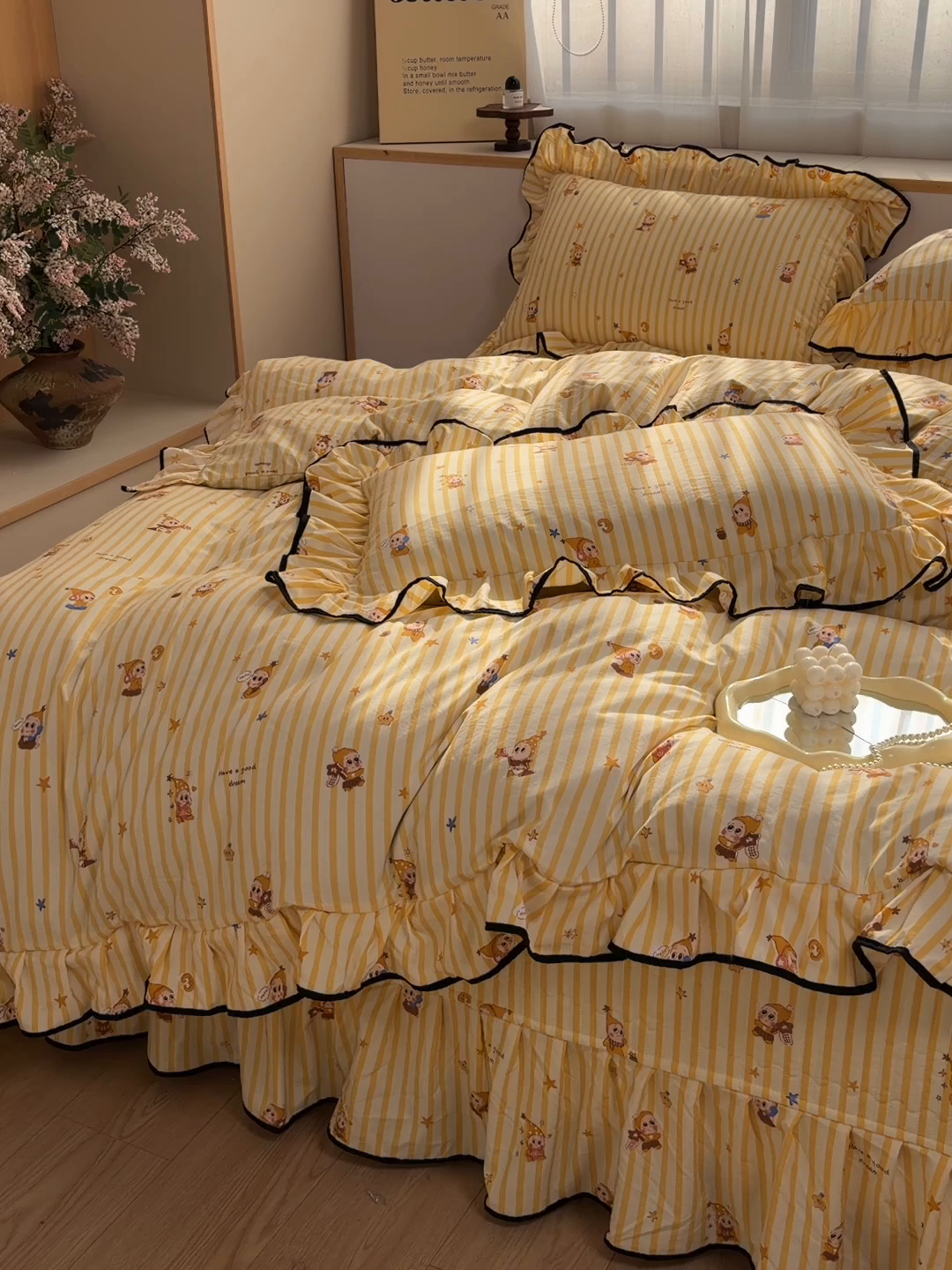 91家纺网 家纺一手货源 找家纺 赛丽雅 2026春夏新款古法水洗棉床盖四件套 甜星人