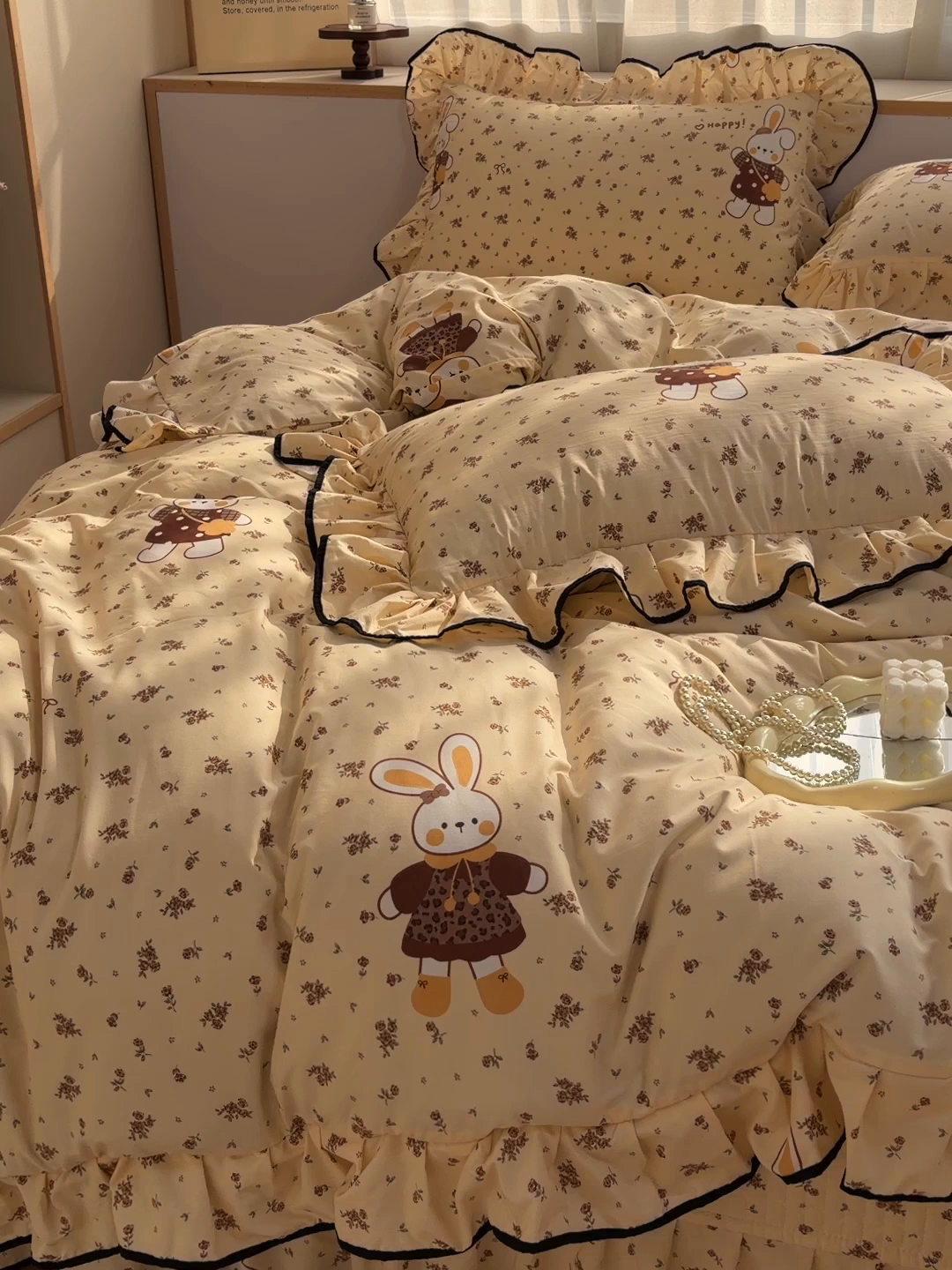 91家纺网 家纺一手货源 找家纺 赛丽雅 2026春夏新款古法水洗棉床盖四件套 暖兔