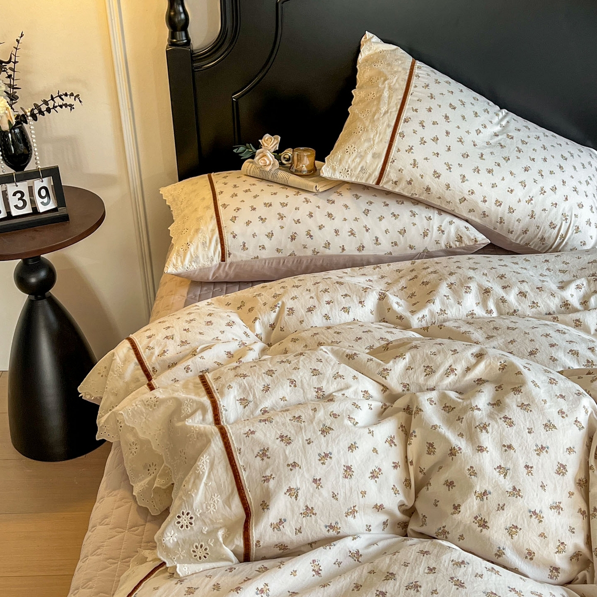 91家纺网 家纺一手货源 找家纺 美梦家纺 2026新款高克重全棉花边云感棉床盖四件套 希雅莉·米