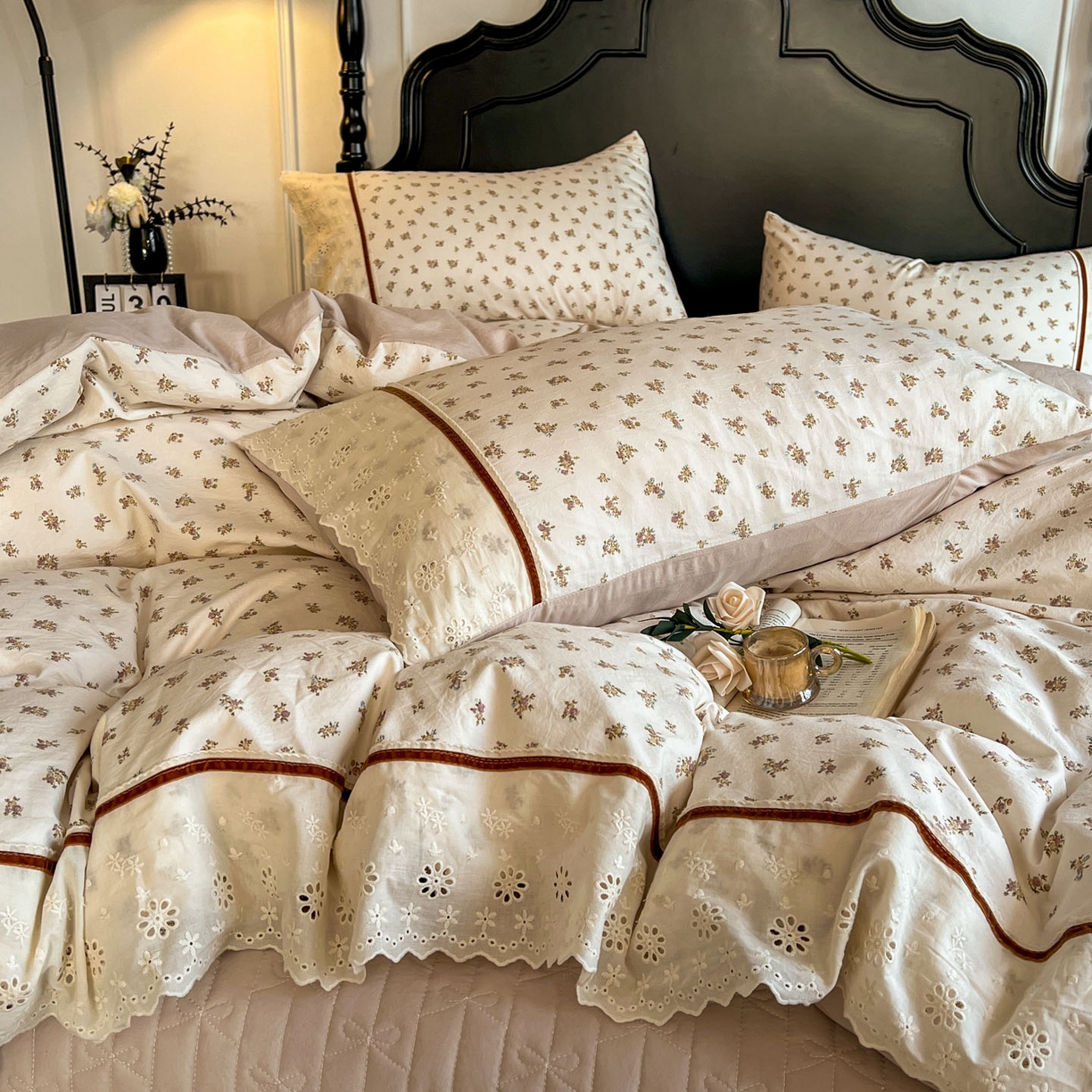 91家纺网 家纺一手货源 找家纺 美梦家纺 2026新款高克重全棉花边云感棉床盖四件套 希雅莉·米