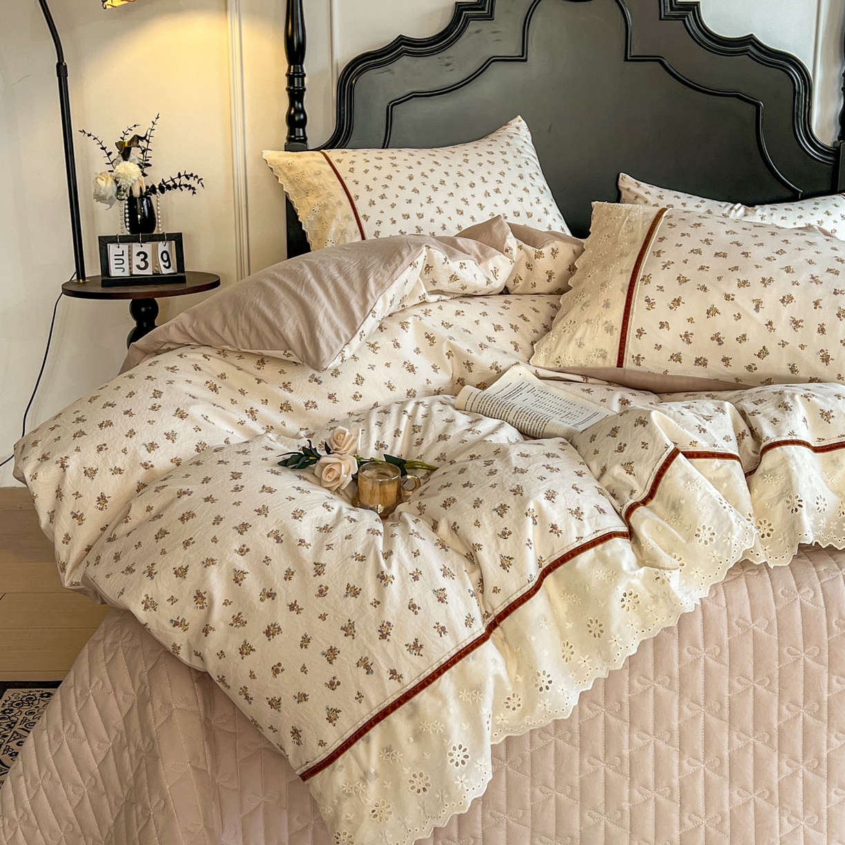 91家纺网 家纺一手货源 找家纺 美梦家纺 2026新款高克重全棉花边云感棉床盖四件套 希雅莉·米