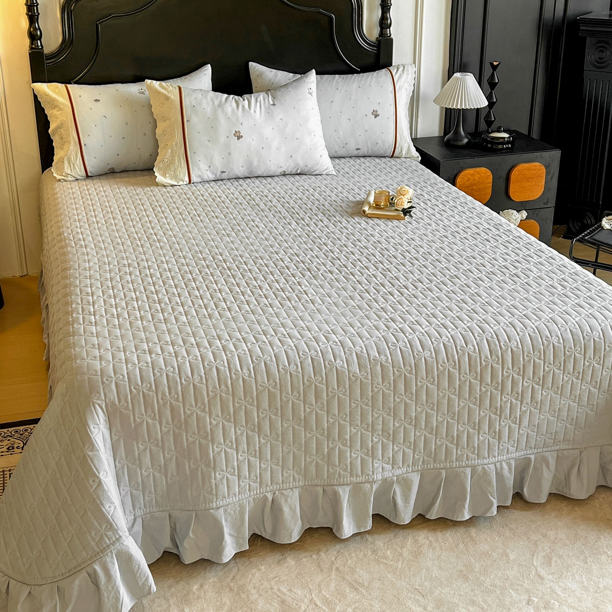 91家纺网 家纺一手货源 找家纺 美梦家纺 2026新款高克重全棉花边云感棉床盖四件套 暖小象·兰