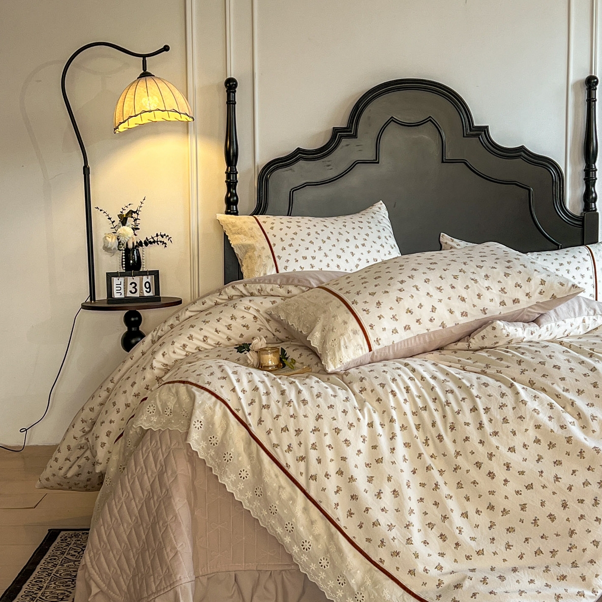 91家纺网 家纺一手货源 找家纺 美梦家纺 2026新款高克重全棉花边云感棉床盖四件套 希雅莉·米