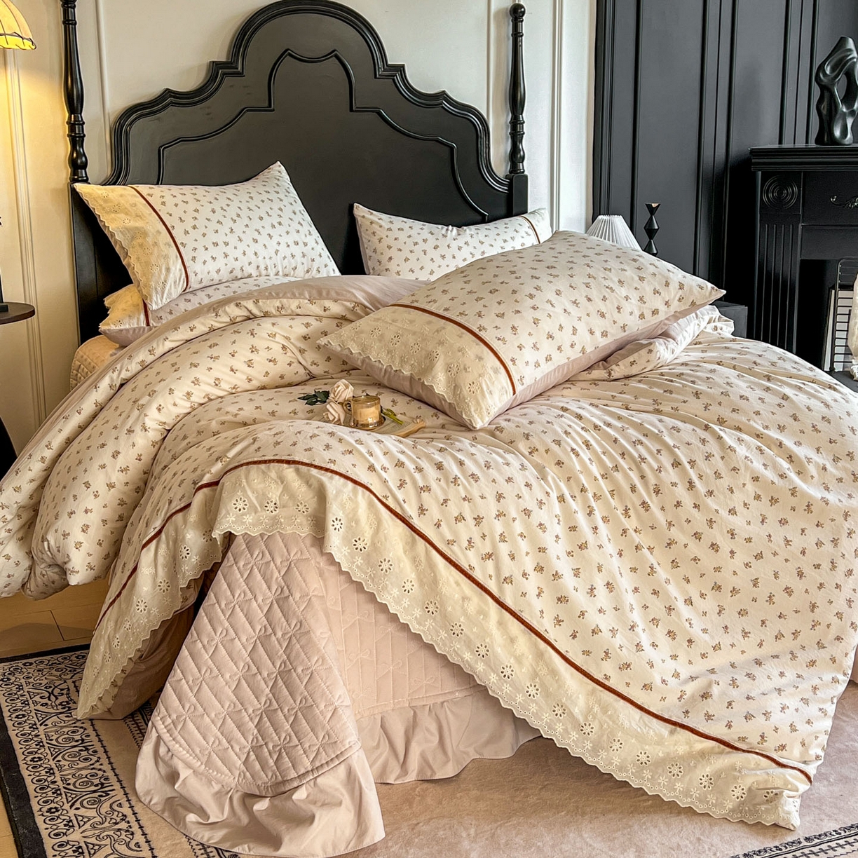 91家纺网 家纺一手货源 找家纺 美梦家纺 2026新款高克重全棉花边云感棉床盖四件套 希雅莉·米