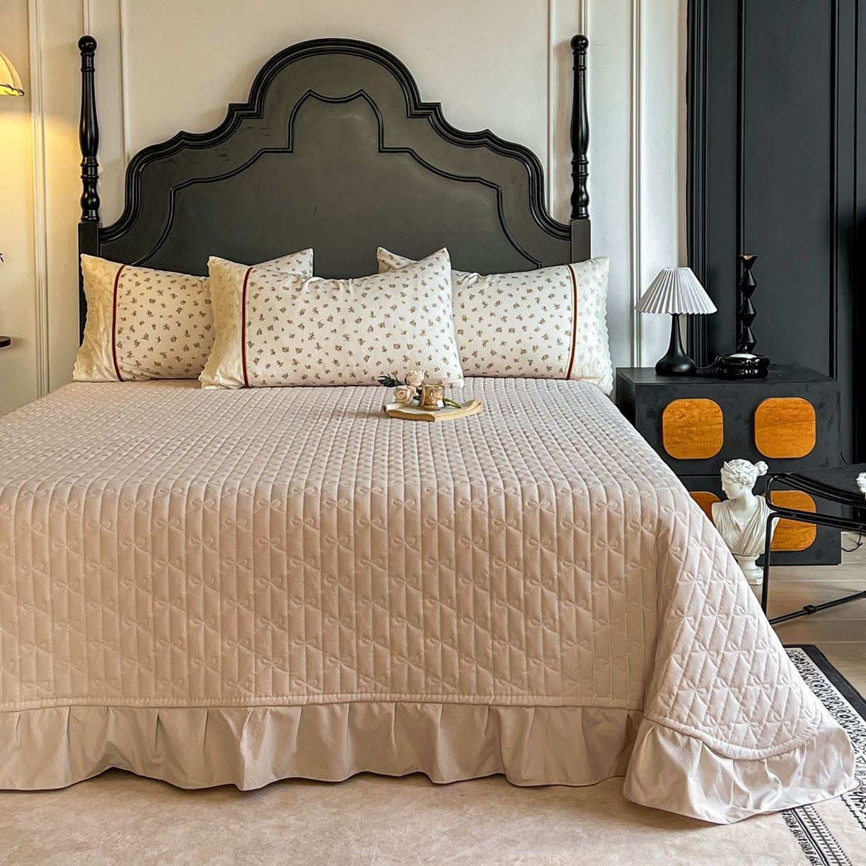 91家纺网 家纺一手货源 找家纺 美梦家纺 2026新款高克重全棉花边云感棉床盖四件套 希雅莉·米