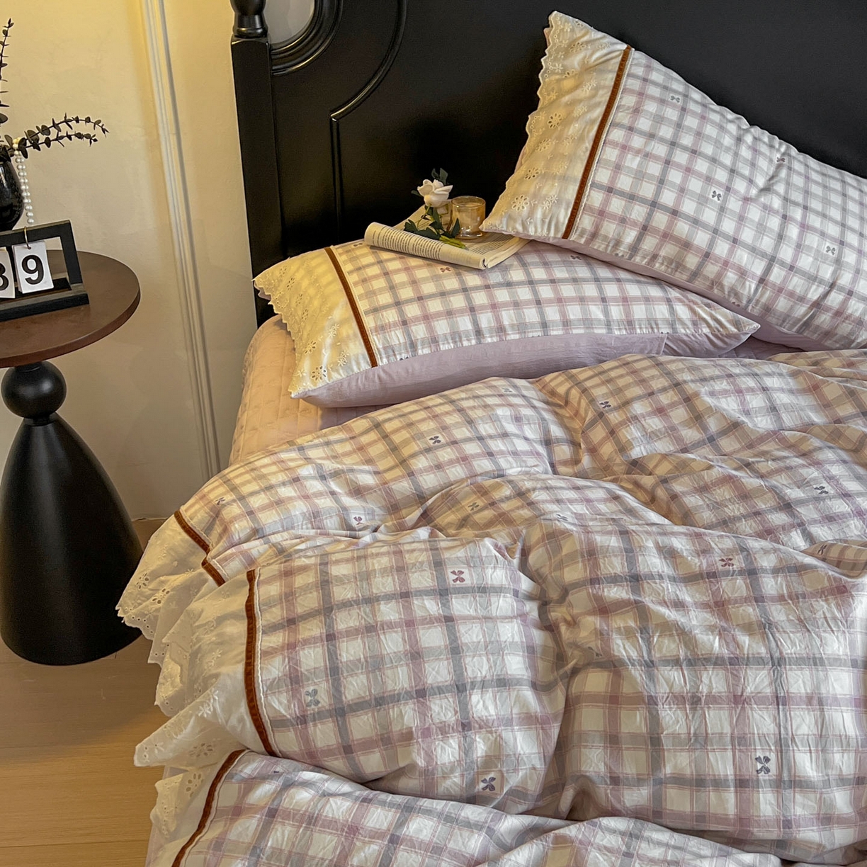 91家纺网 家纺一手货源 找家纺 美梦家纺 2026新款高克重全棉花边云感棉床盖四件套 雅格·粉