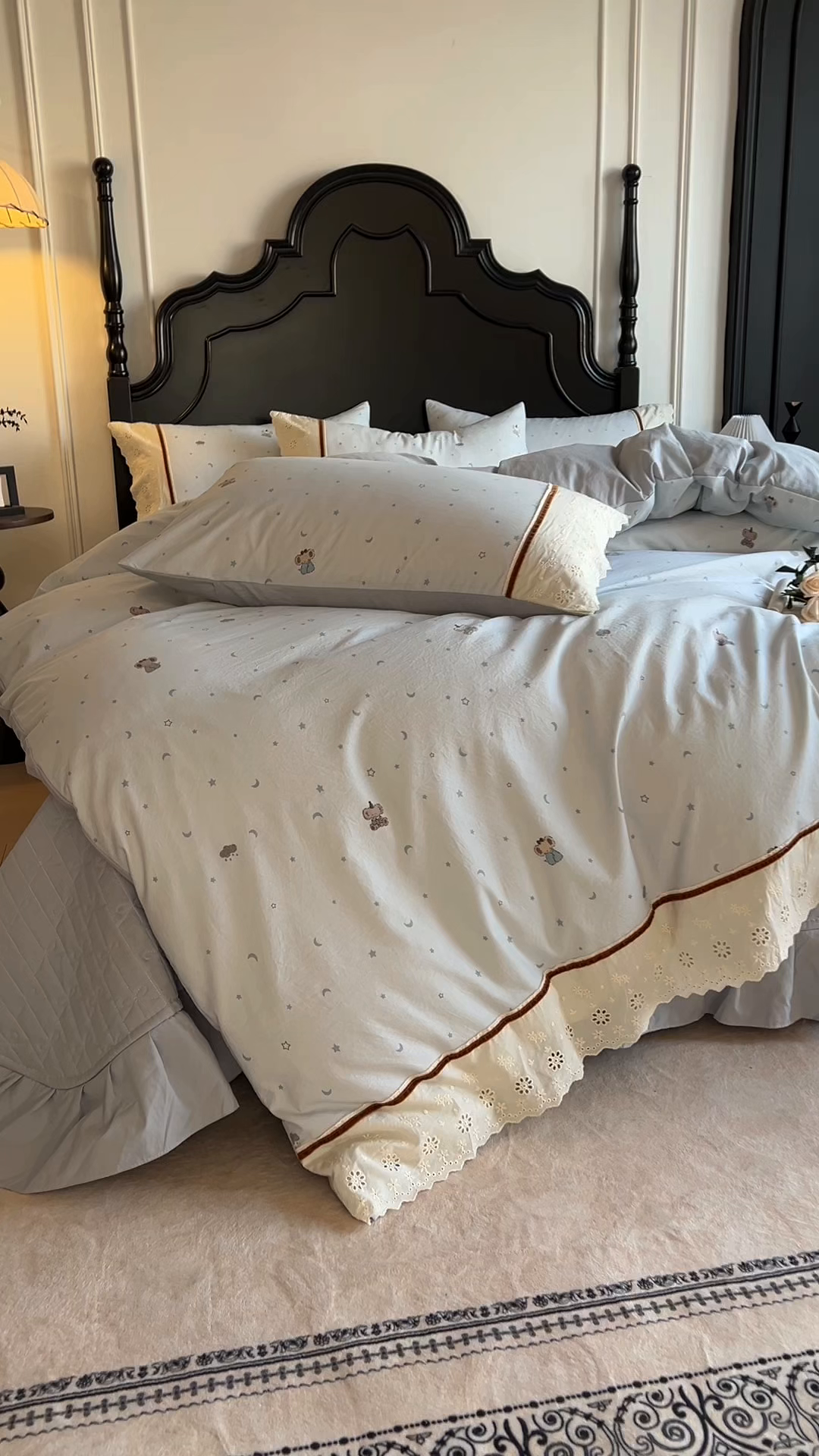 91家纺网 家纺一手货源 找家纺 美梦家纺 2026新款高克重全棉花边云感棉床盖四件套 暖小象·兰