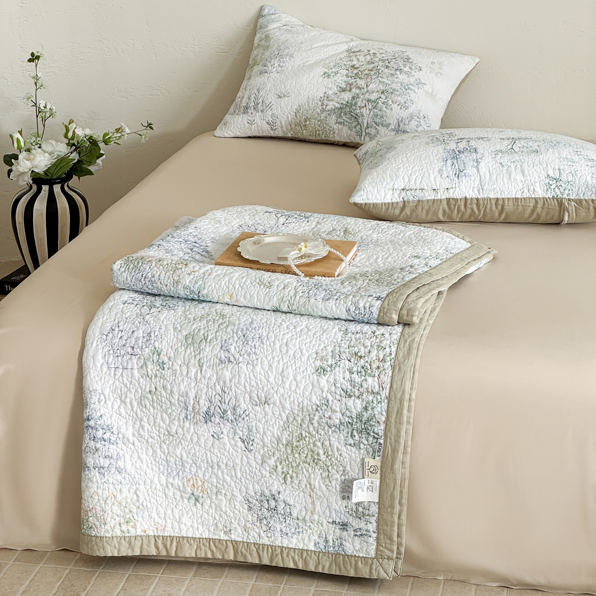 91家纺网 家纺一手货源 找家纺 床盖工厂店 2026新款高端活性数码工艺双面全棉棉花床盖三件套 翠薇