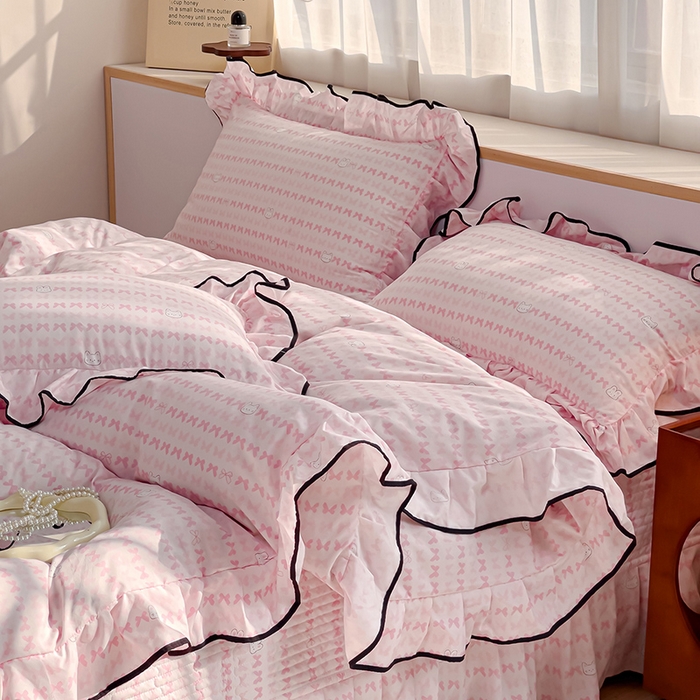 91家纺网 家纺一手货源 找家纺 赛丽雅 2026春夏新款古法水洗棉床盖四件套 可爱兔