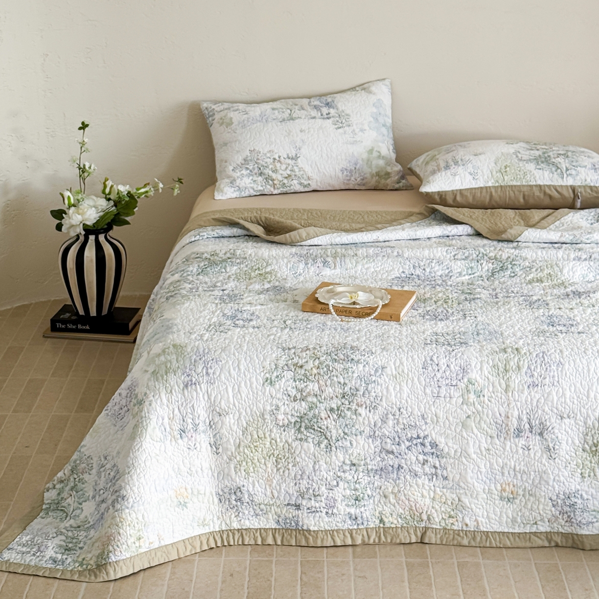 91家纺网 家纺一手货源 找家纺 床盖工厂店 2026新款高端活性数码工艺双面全棉棉花床盖三件套 翠薇