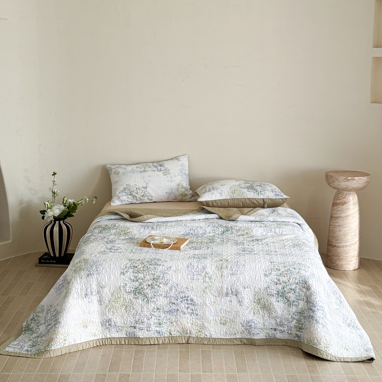 91家纺网 家纺一手货源 找家纺 床盖工厂店 2026新款高端活性数码工艺双面全棉棉花床盖三件套 翠薇