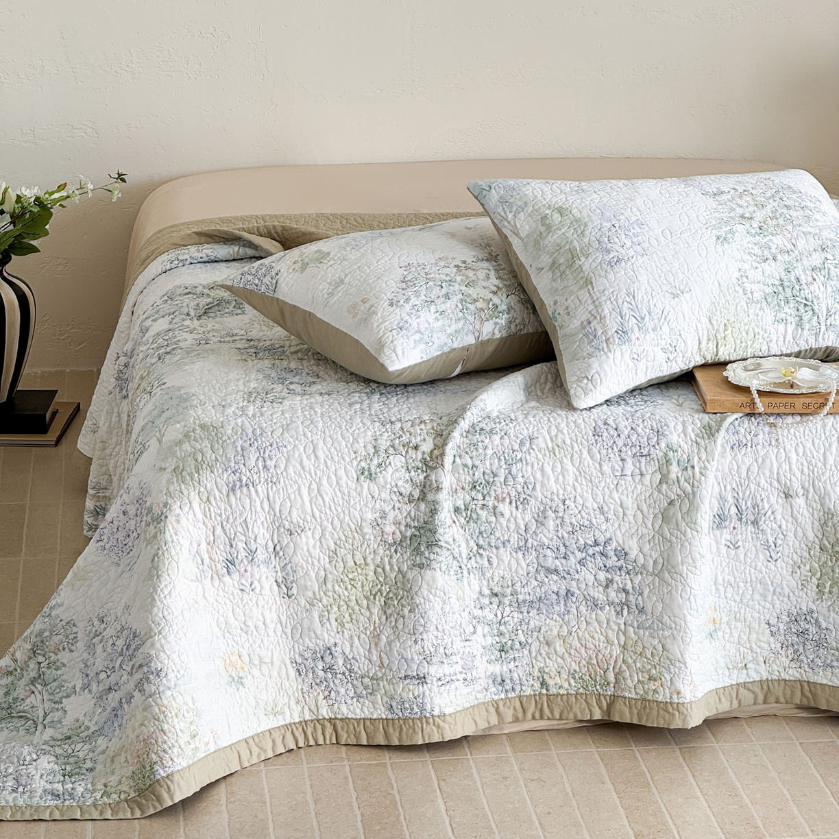 91家纺网 家纺一手货源 找家纺 床盖工厂店 2026新款高端活性数码工艺双面全棉棉花床盖三件套 翠薇