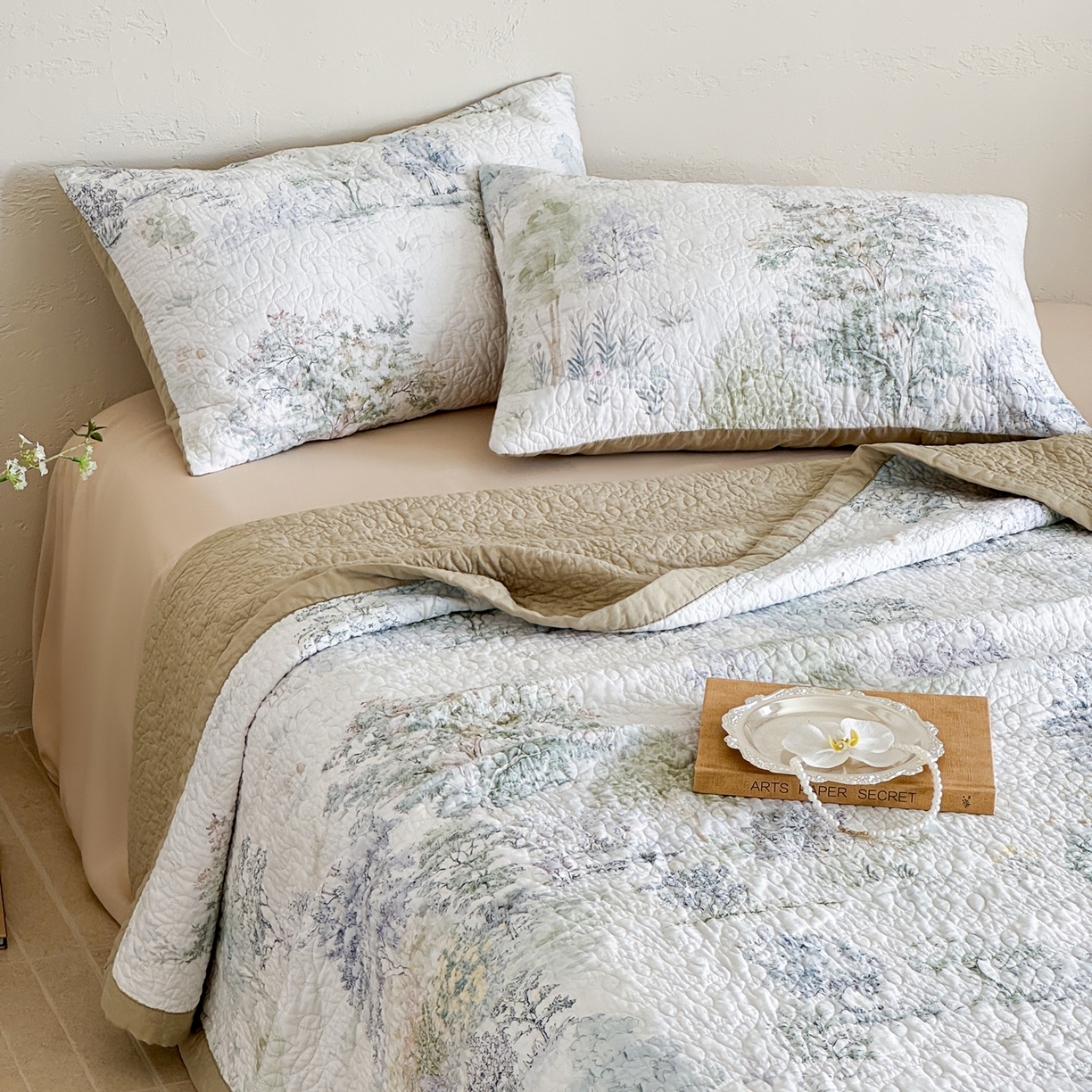 91家纺网 家纺一手货源 找家纺 床盖工厂店 2026新款高端活性数码工艺双面全棉棉花床盖三件套 翠薇