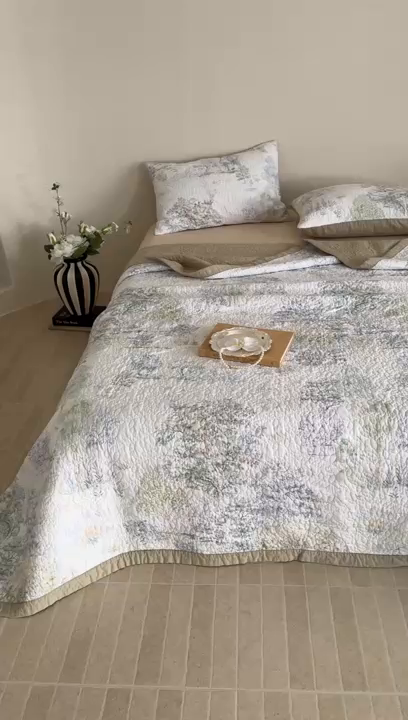 91家纺网 家纺一手货源 找家纺 床盖工厂店 2026新款高端活性数码工艺双面全棉棉花床盖三件套 翠薇