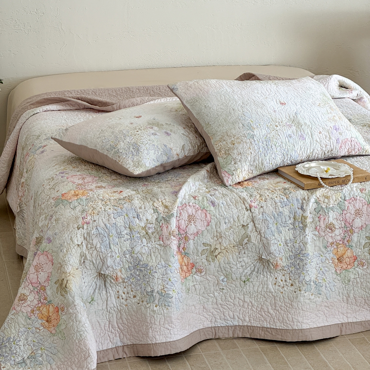 91家纺网 家纺一手货源 找家纺 床盖工厂店 2026新款高端活性数码工艺双面全棉棉花床盖三件套 漫花野