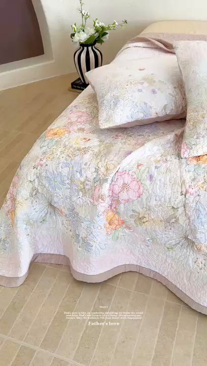 91家纺网 家纺一手货源 找家纺 床盖工厂店 2026新款高端活性数码工艺双面全棉棉花床盖三件套 漫花野