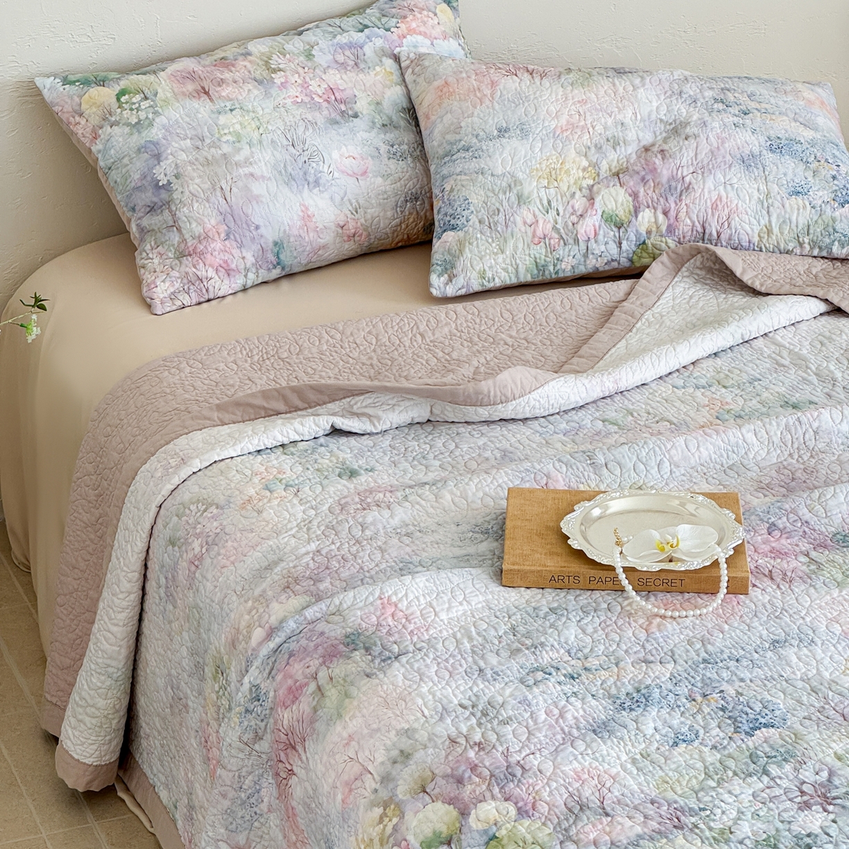 91家纺网 家纺一手货源 找家纺 床盖工厂店 2026新款高端活性数码工艺双面全棉棉花床盖三件套 诗和远方-绿