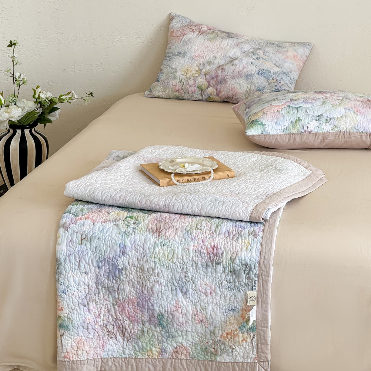 床盖工厂店 2026新款高端活性数码工艺双面全棉棉花床盖三件套 诗和远方-绿