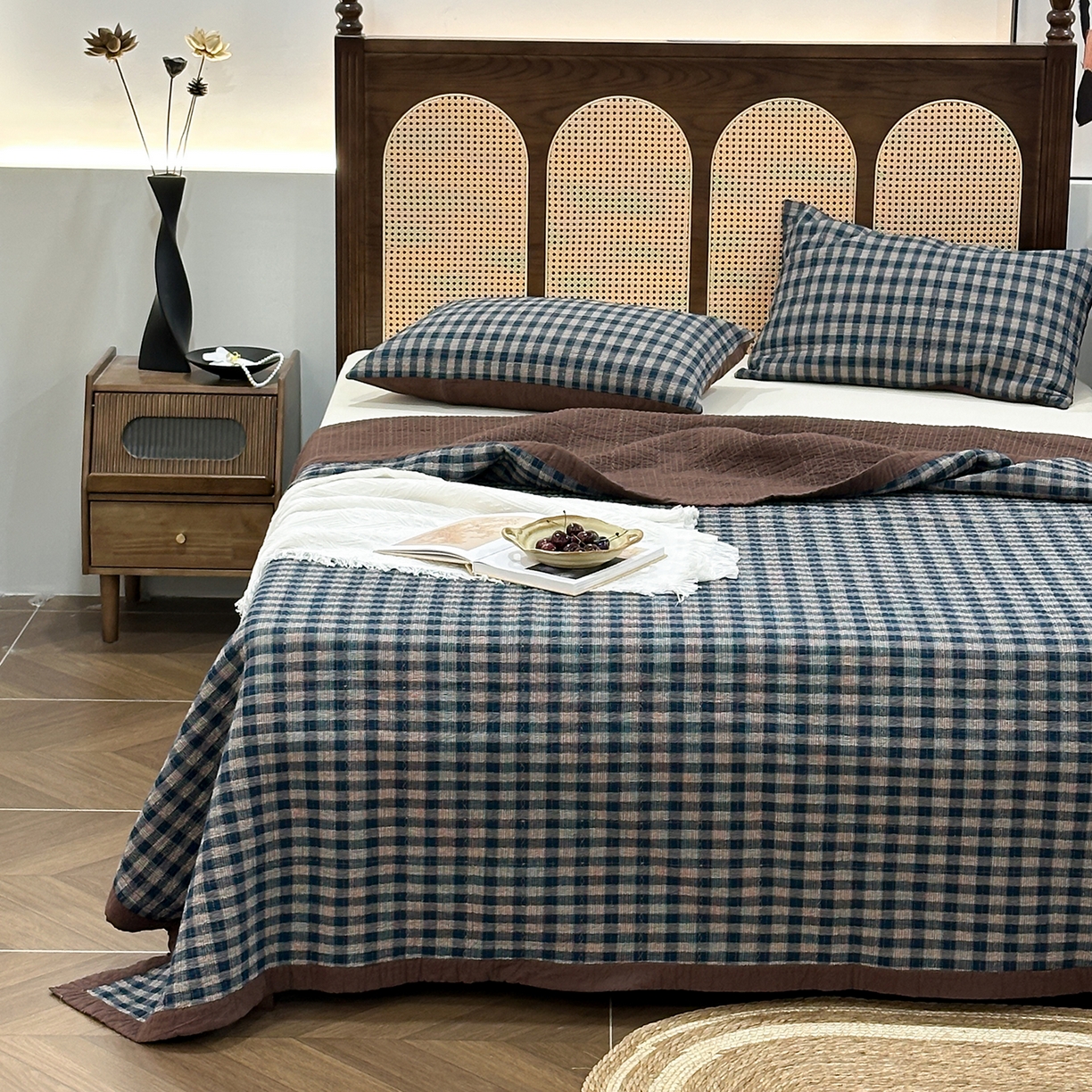 91家纺网 家纺一手货源 找家纺 床盖工厂店 2026新款双面水洗全棉填充棉花床盖三件套-重楼格系列 重楼兰