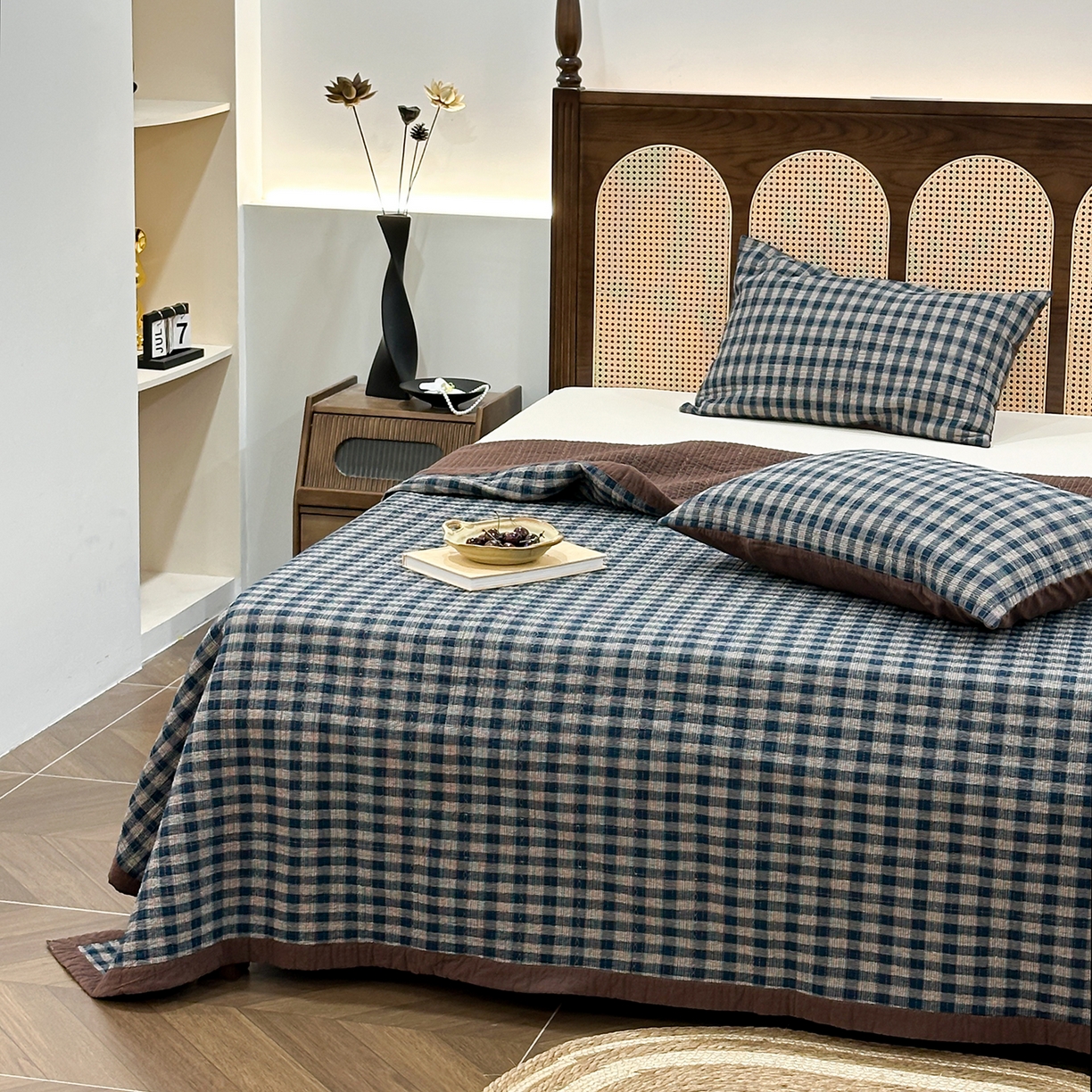 91家纺网 家纺一手货源 找家纺 床盖工厂店 2026新款双面水洗全棉填充棉花床盖三件套-重楼格系列 重楼兰