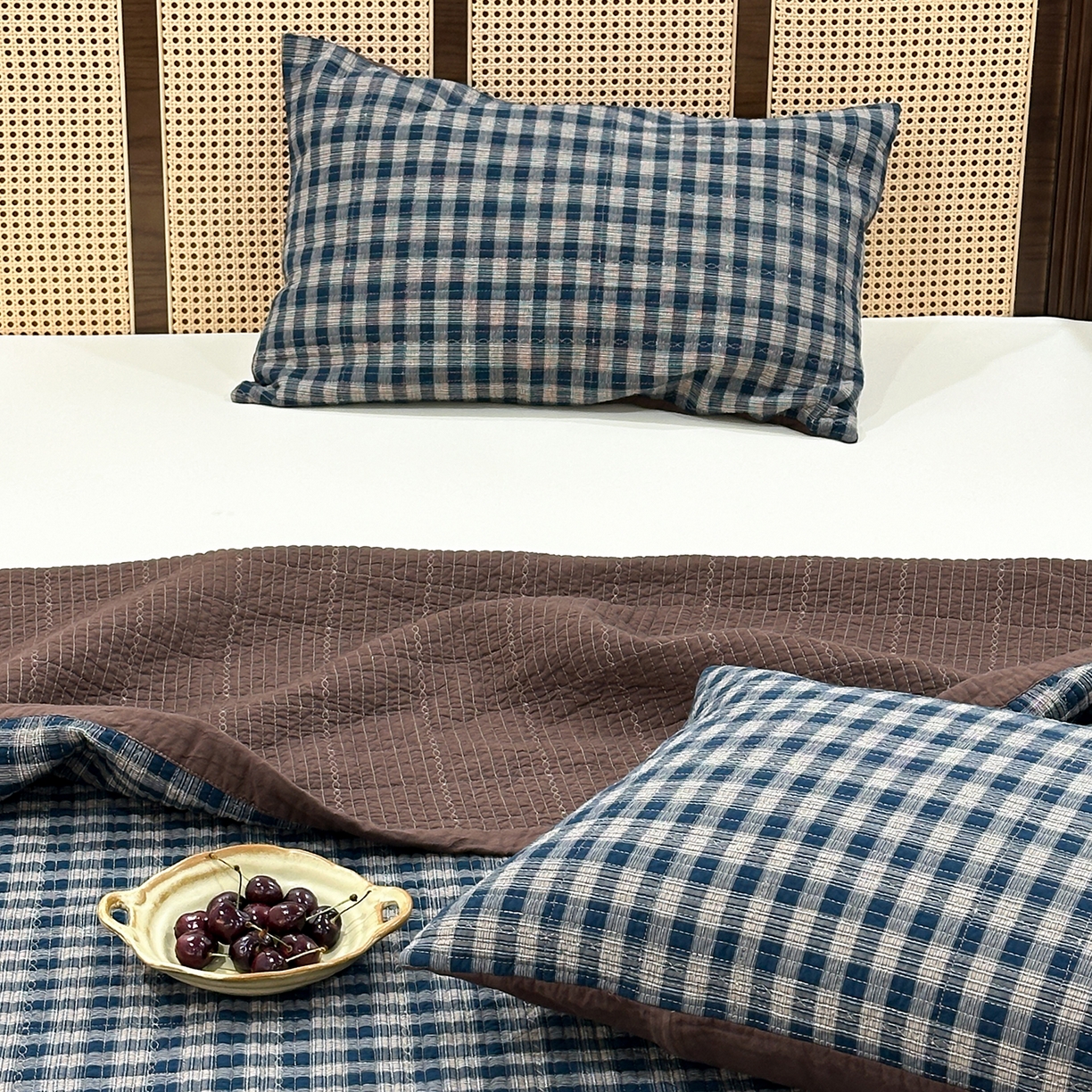 91家纺网 家纺一手货源 找家纺 床盖工厂店 2026新款双面水洗全棉填充棉花床盖三件套-重楼格系列 重楼兰