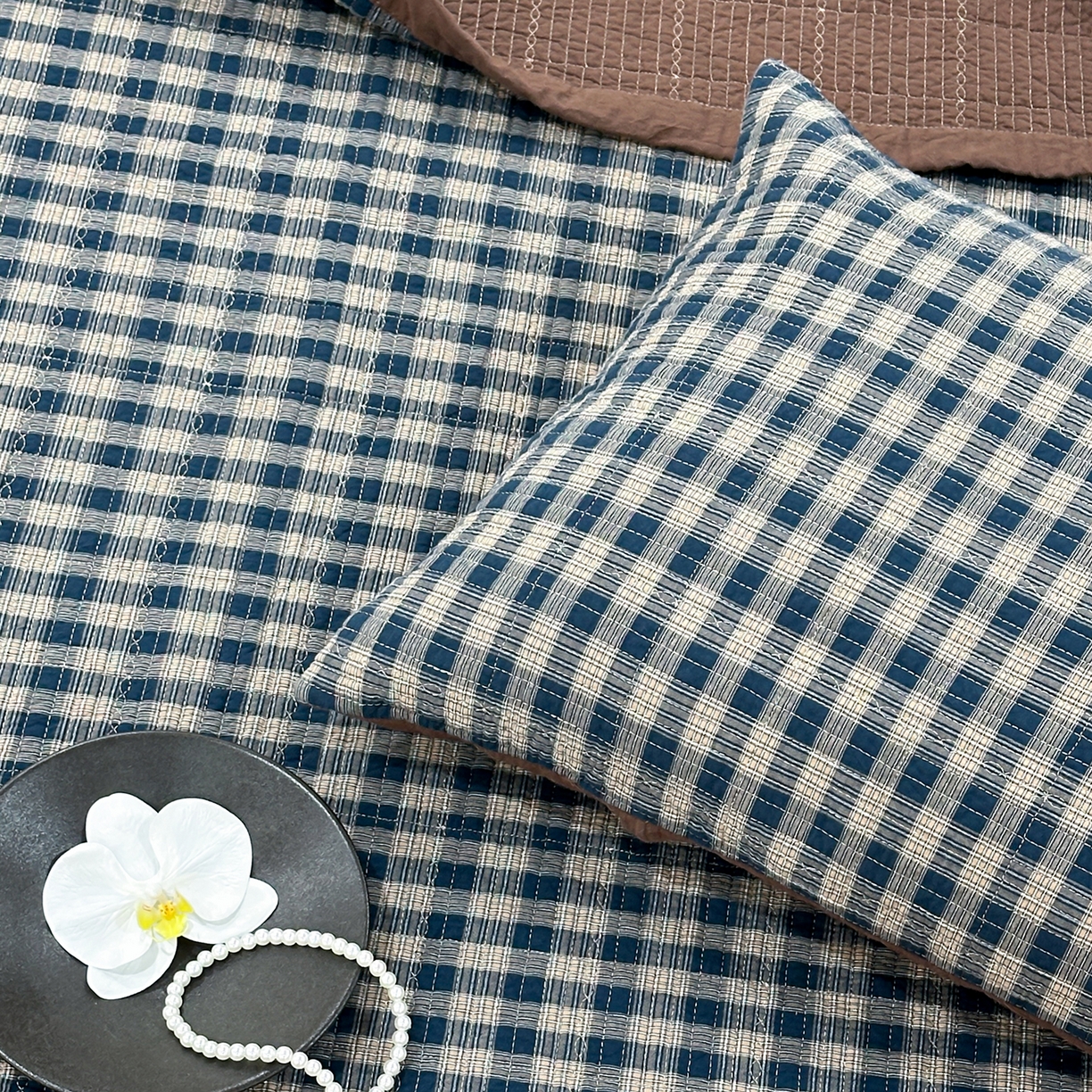 91家纺网 家纺一手货源 找家纺 床盖工厂店 2026新款双面水洗全棉填充棉花床盖三件套-重楼格系列 重楼兰