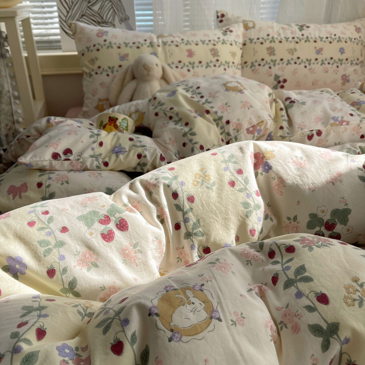 91家纺网 家纺一手货源 找家纺 初念 2026新款A类小清新古法简约水洗棉四件套 奶味圆饼