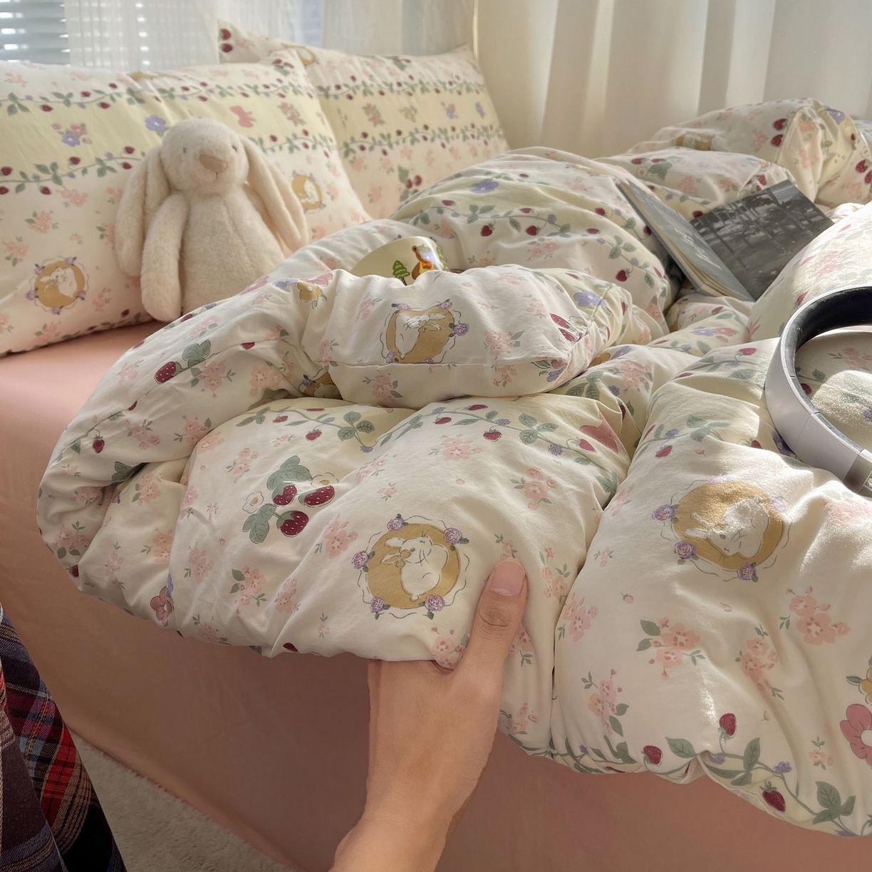 91家纺网 家纺一手货源 找家纺 初念 2026新款A类小清新古法简约水洗棉四件套 奶味圆饼