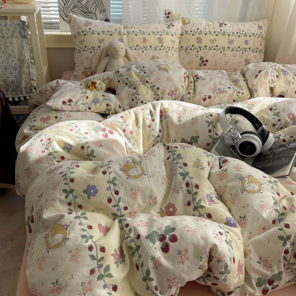 91家纺网 家纺一手货源 找家纺 初念 2026新款A类小清新古法简约水洗棉四件套 奶味圆饼