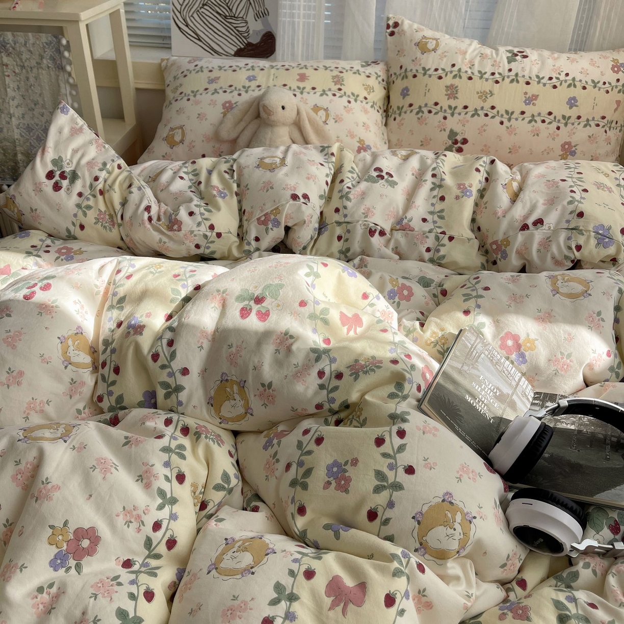 91家纺网 家纺一手货源 找家纺 初念 2026新款A类小清新古法简约水洗棉四件套 奶味圆饼