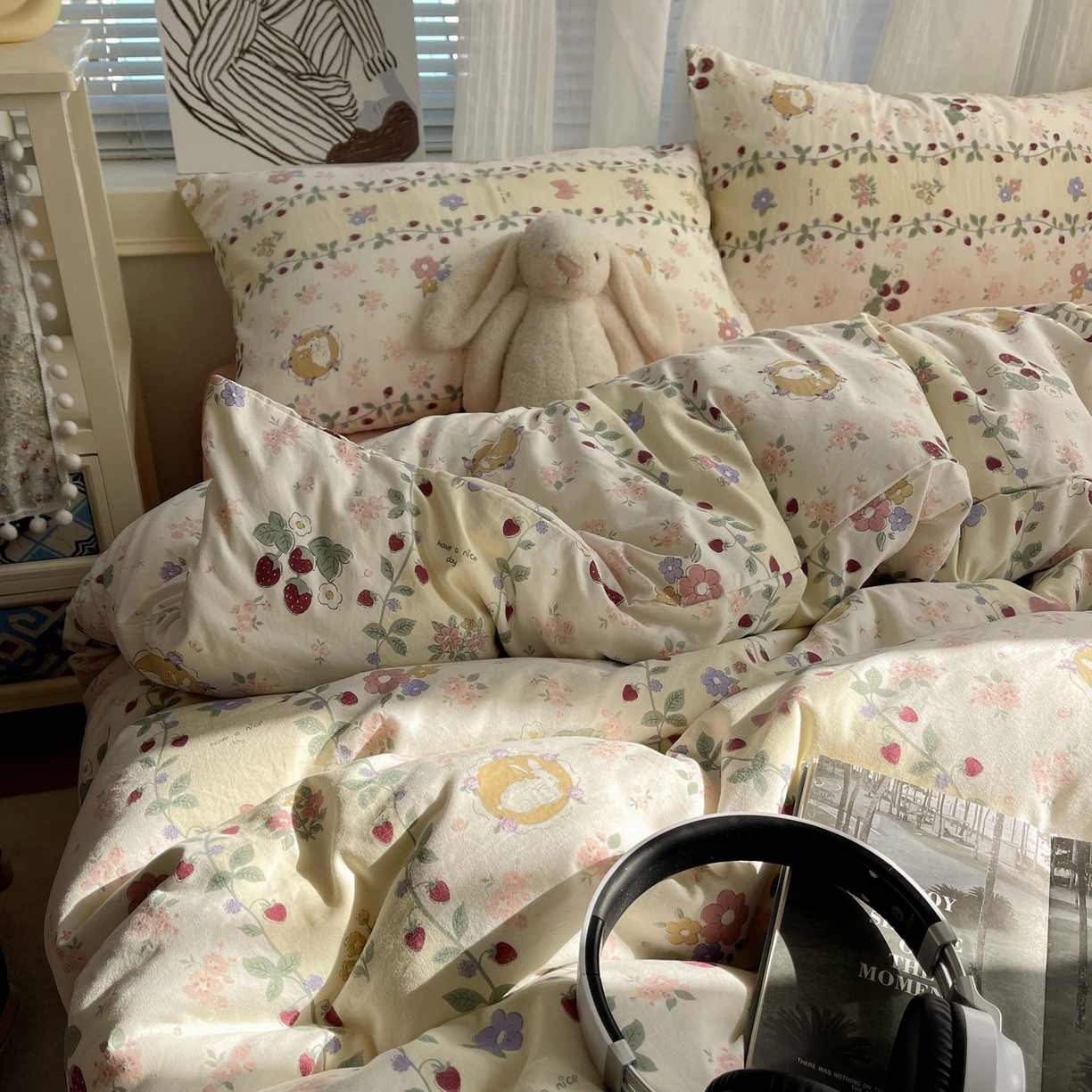 91家纺网 家纺一手货源 找家纺 初念 2026新款A类小清新古法简约水洗棉四件套 奶味圆饼