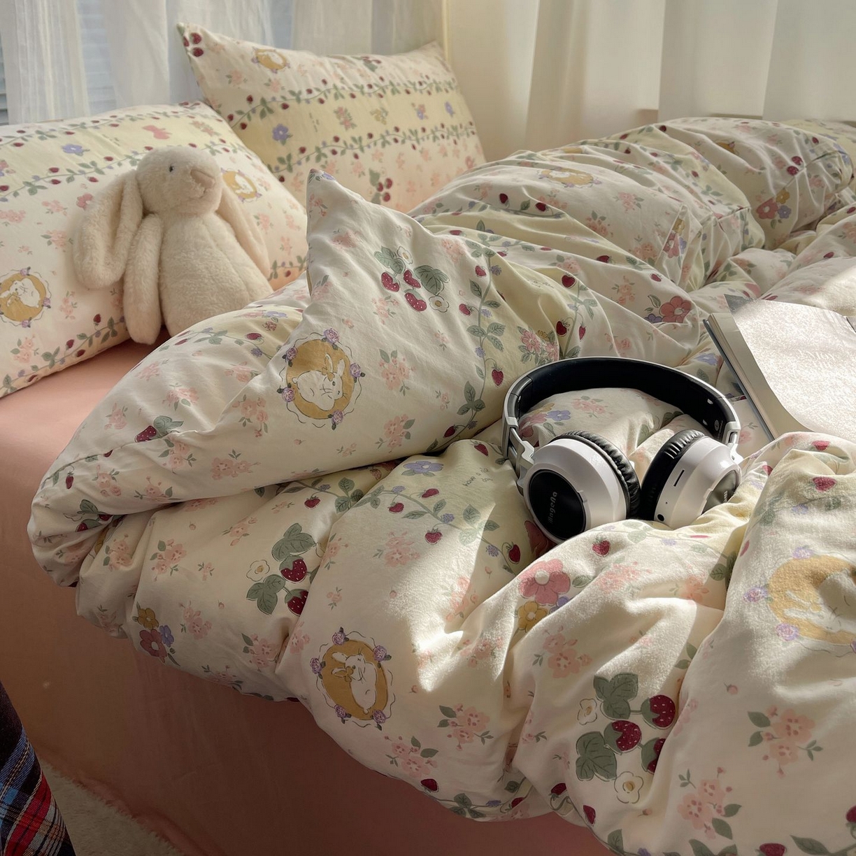 91家纺网 家纺一手货源 找家纺 初念 2026新款A类小清新古法简约水洗棉四件套 奶味圆饼