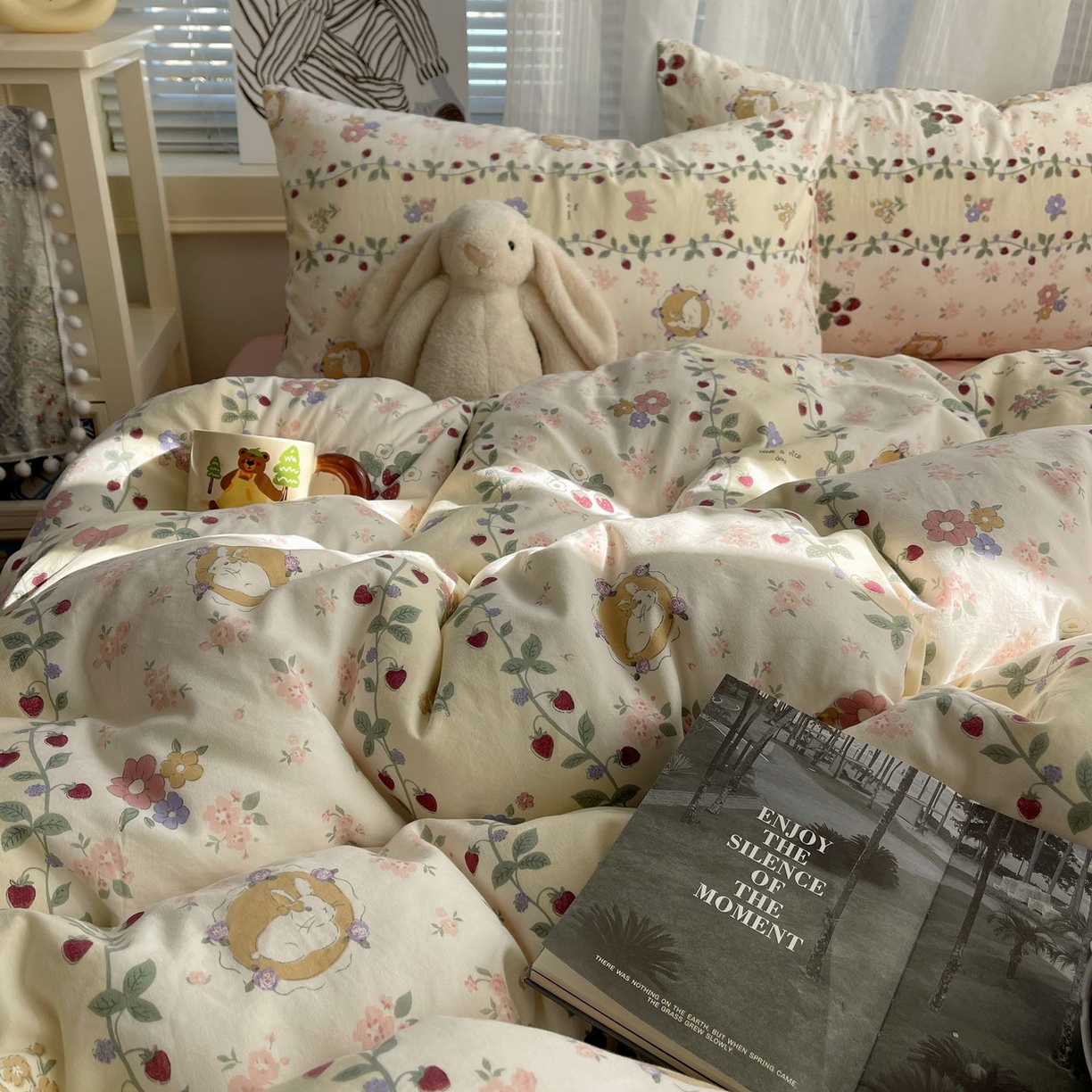 91家纺网 家纺一手货源 找家纺 初念 2026新款A类小清新古法简约水洗棉四件套 奶味圆饼