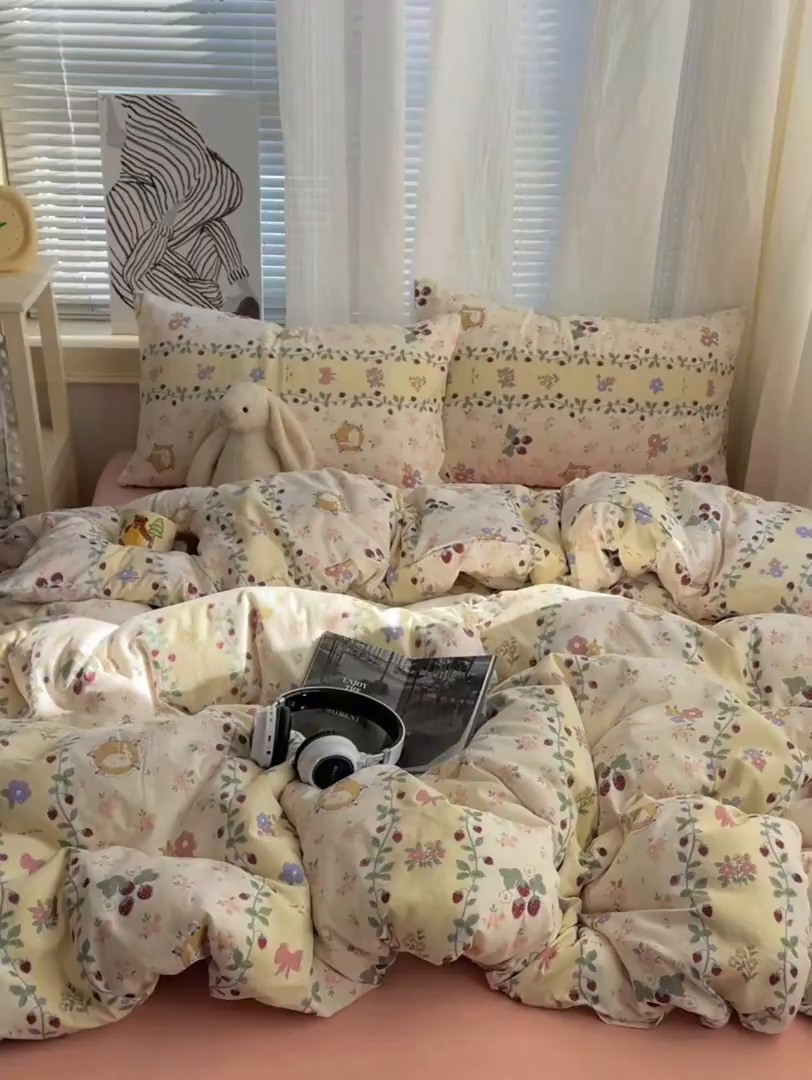 91家纺网 家纺一手货源 找家纺 初念 2026新款A类小清新古法简约水洗棉四件套 奶味圆饼