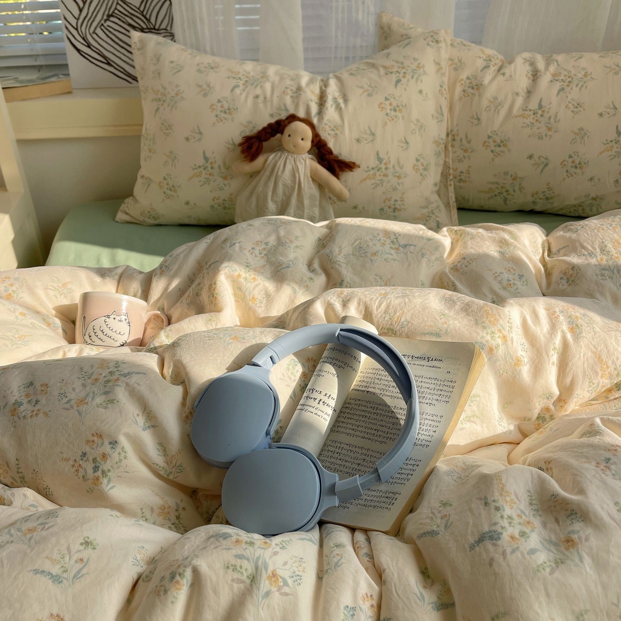 91家纺网 家纺一手货源 找家纺 初念 2026新款A类小清新古法简约水洗棉四件套 飘零