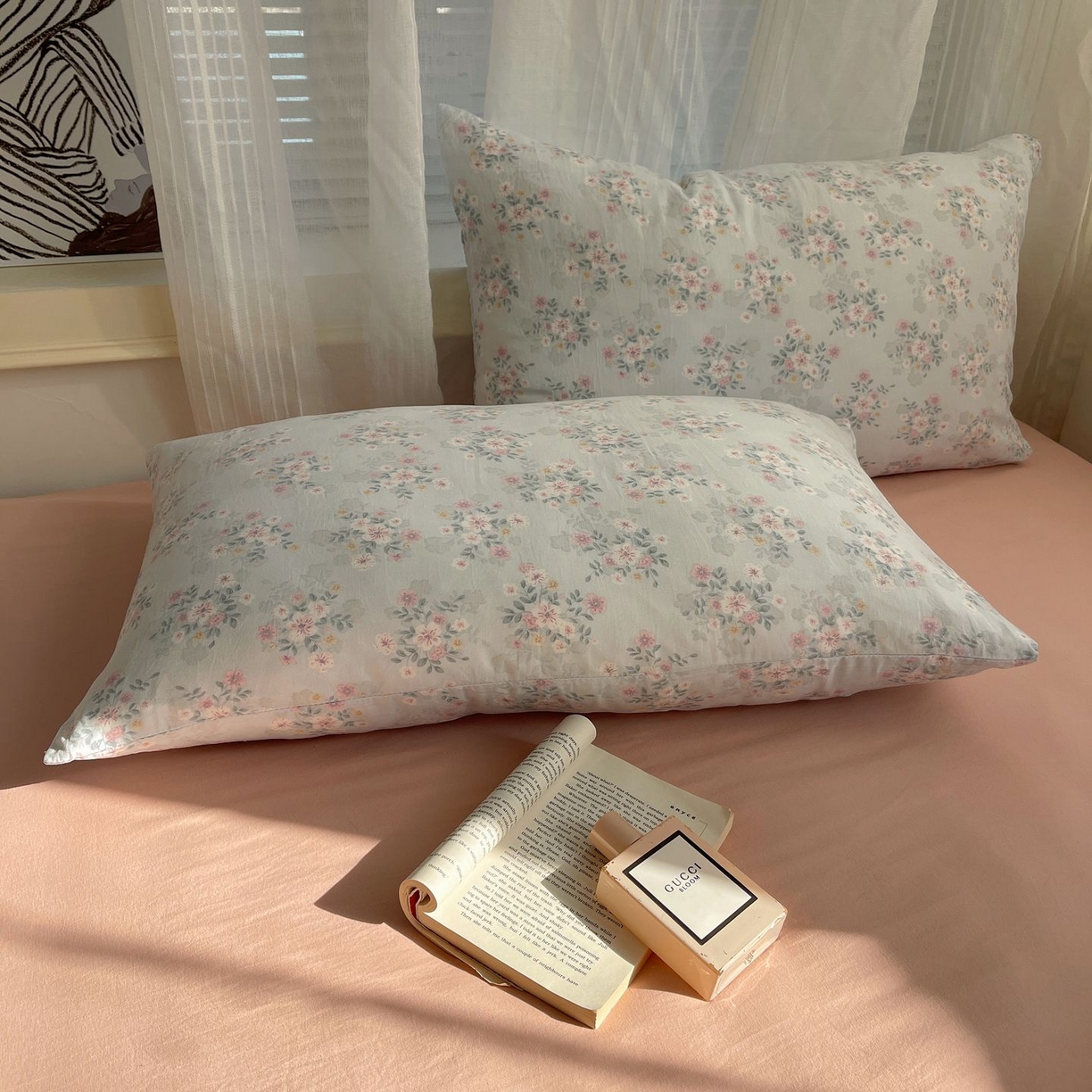 91家纺网 家纺一手货源 找家纺 初念 2026新款A类小清新古法简约水洗棉四件套 气泡蓝莓