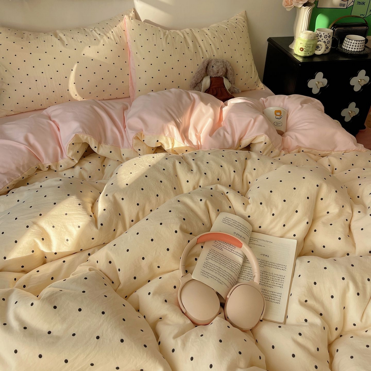 91家纺网 家纺一手货源 找家纺 初念 2026新款A类小清新古法简约水洗棉四件套 汤圆米