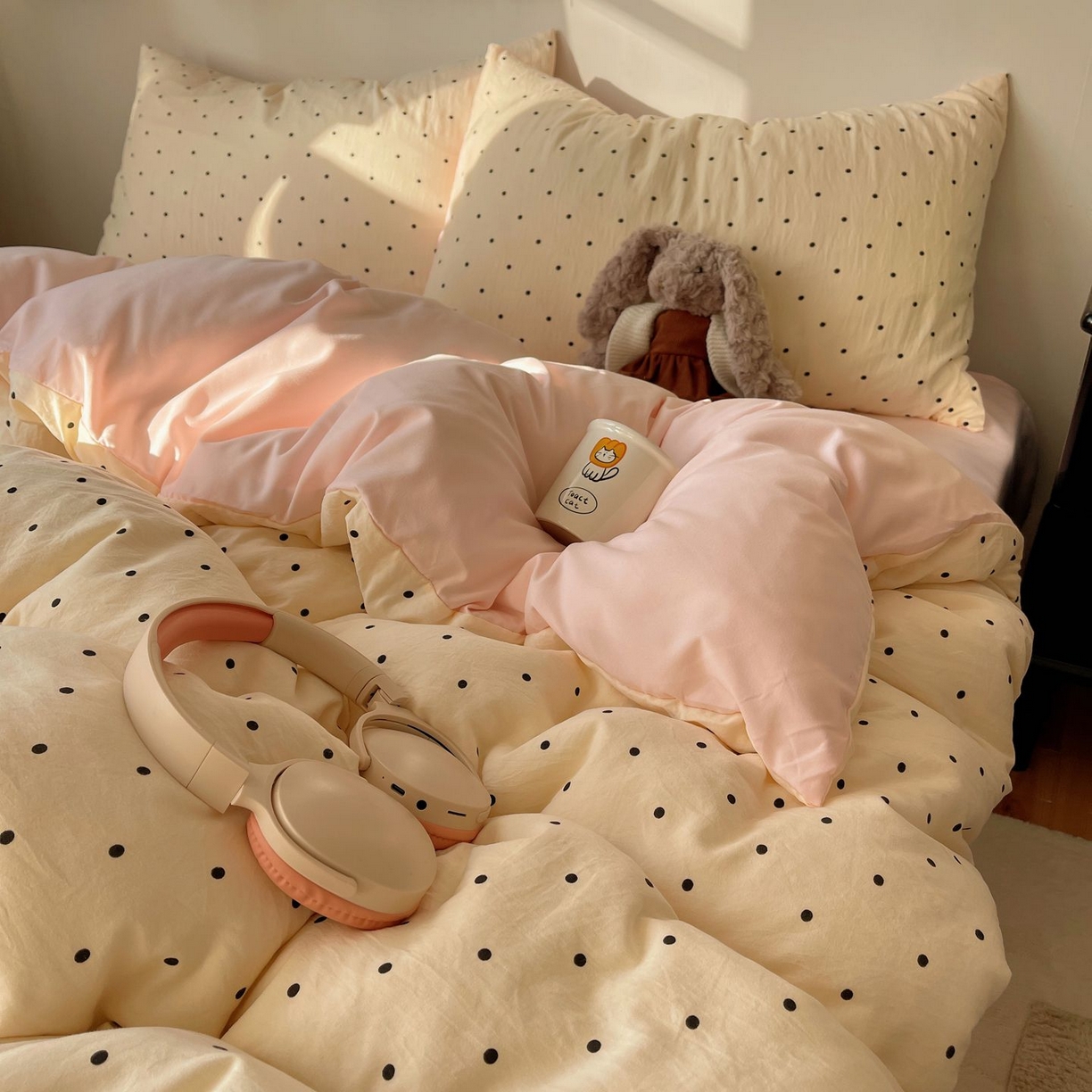 91家纺网 家纺一手货源 找家纺 初念 2026新款A类小清新古法简约水洗棉四件套 汤圆米