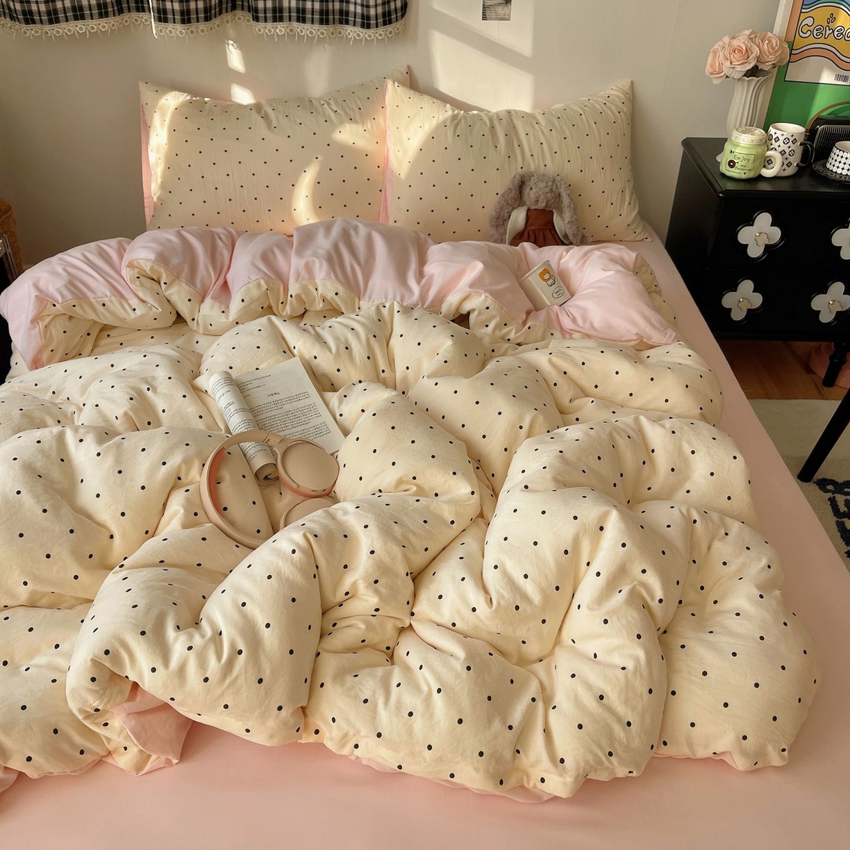 91家纺网 家纺一手货源 找家纺 初念 2026新款A类小清新古法简约水洗棉四件套 汤圆米