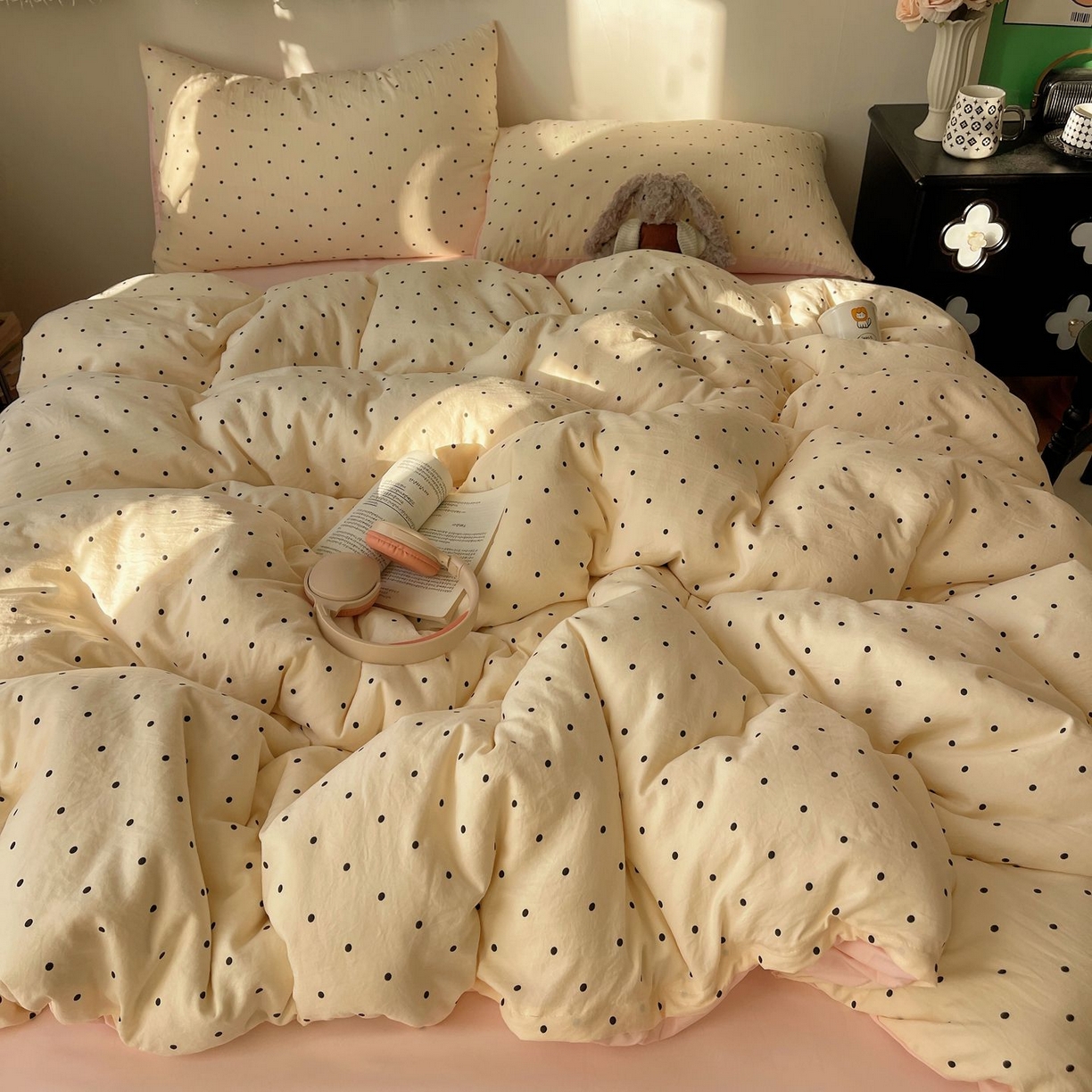 91家纺网 家纺一手货源 找家纺 初念 2026新款A类小清新古法简约水洗棉四件套 汤圆米