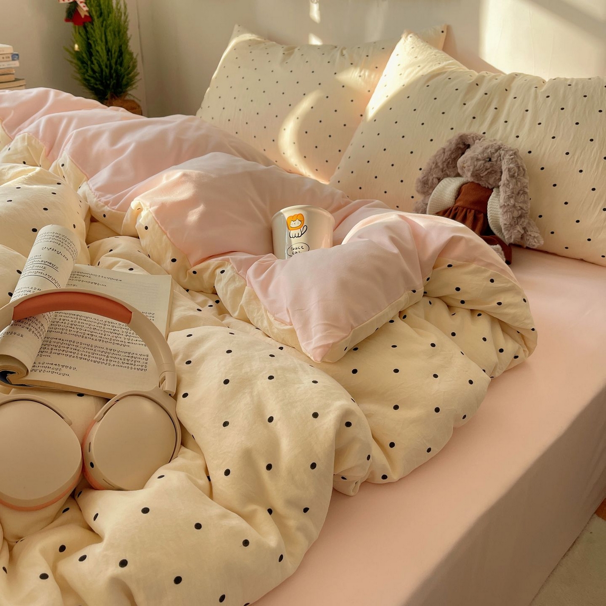 91家纺网 家纺一手货源 找家纺 初念 2026新款A类小清新古法简约水洗棉四件套 汤圆米