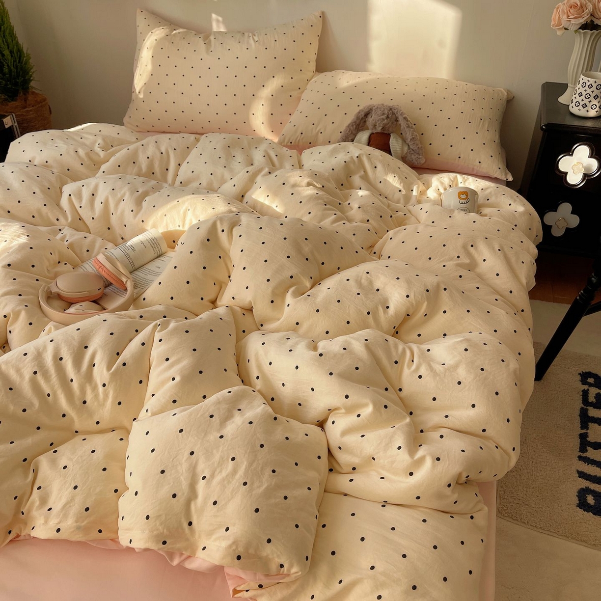 91家纺网 家纺一手货源 找家纺 初念 2026新款A类小清新古法简约水洗棉四件套 汤圆米