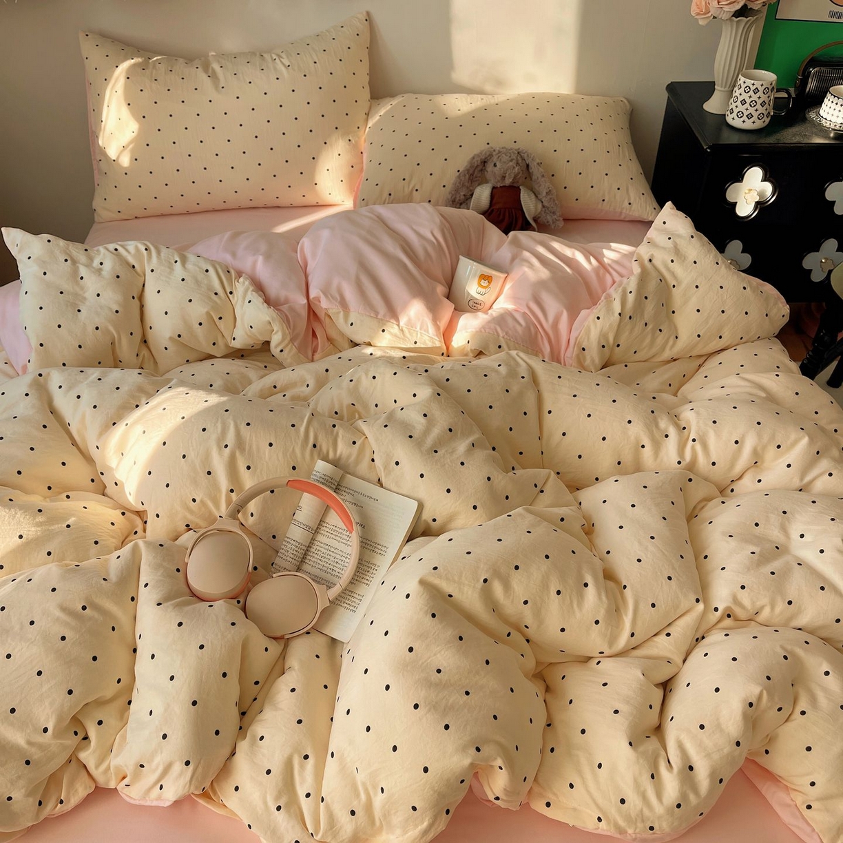 91家纺网 家纺一手货源 找家纺 初念 2026新款A类小清新古法简约水洗棉四件套 汤圆米