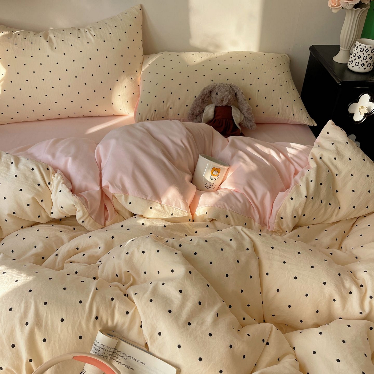 91家纺网 家纺一手货源 找家纺 初念 2026新款A类小清新古法简约水洗棉四件套 汤圆米