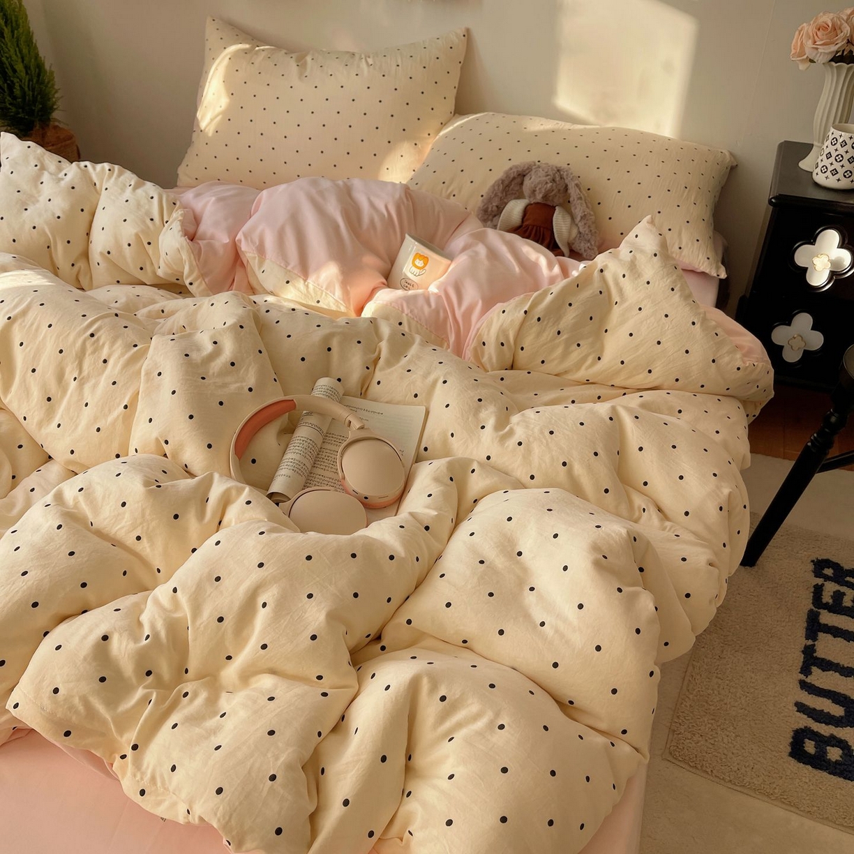 91家纺网 家纺一手货源 找家纺 初念 2026新款A类小清新古法简约水洗棉四件套 汤圆米