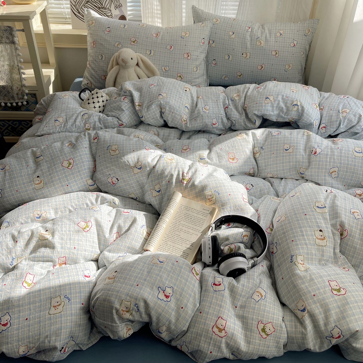 91家纺网 家纺一手货源 找家纺 初念 2026新款A类小清新古法简约水洗棉四件套 特萌西高地