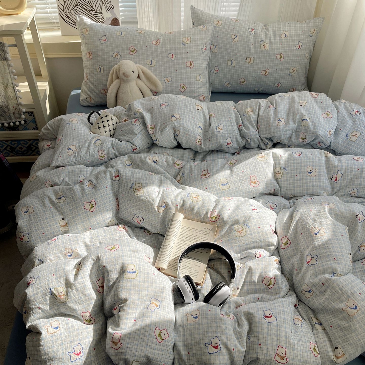 91家纺网 家纺一手货源 找家纺 初念 2026新款A类小清新古法简约水洗棉四件套 特萌西高地