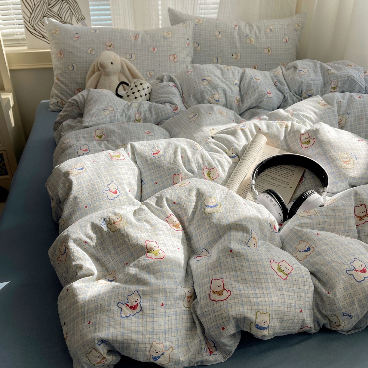 91家纺网 家纺一手货源 找家纺 初念 2026新款A类小清新古法简约水洗棉四件套 特萌西高地