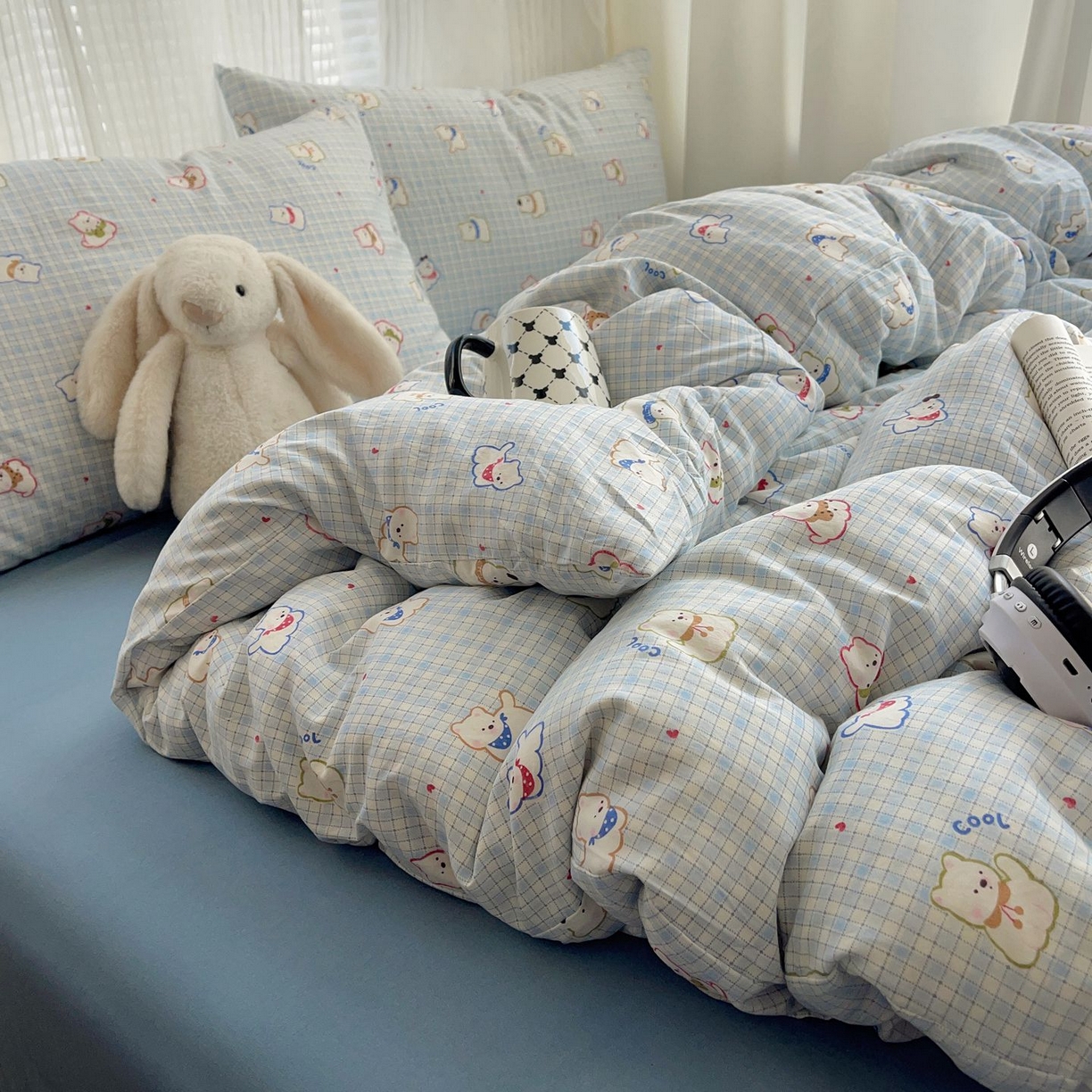 91家纺网 家纺一手货源 找家纺 初念 2026新款A类小清新古法简约水洗棉四件套 特萌西高地